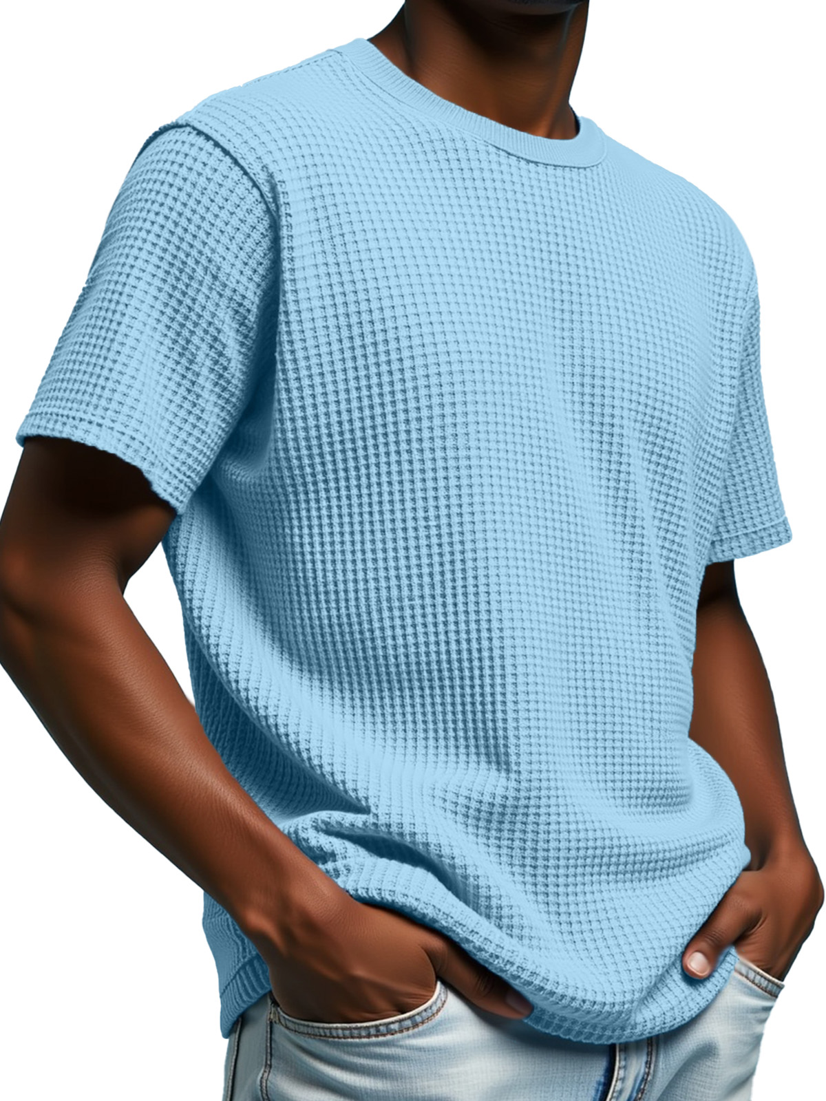 Men's Simple Solid Color Waffle Texture Short-sleeved Round Neck T-shirt