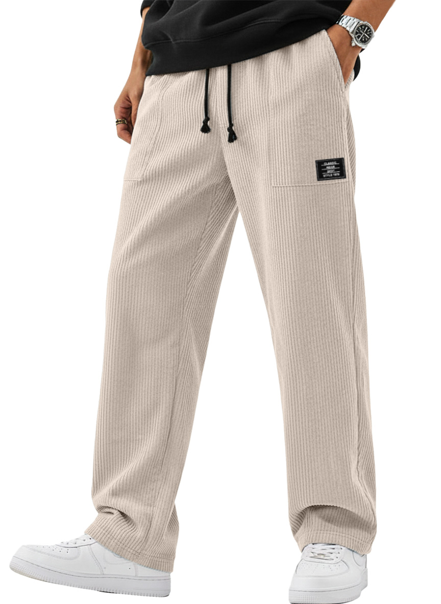 Men's Simple And Versatile Corduroy Loose-fitting Straight-leg Trousers With Logo