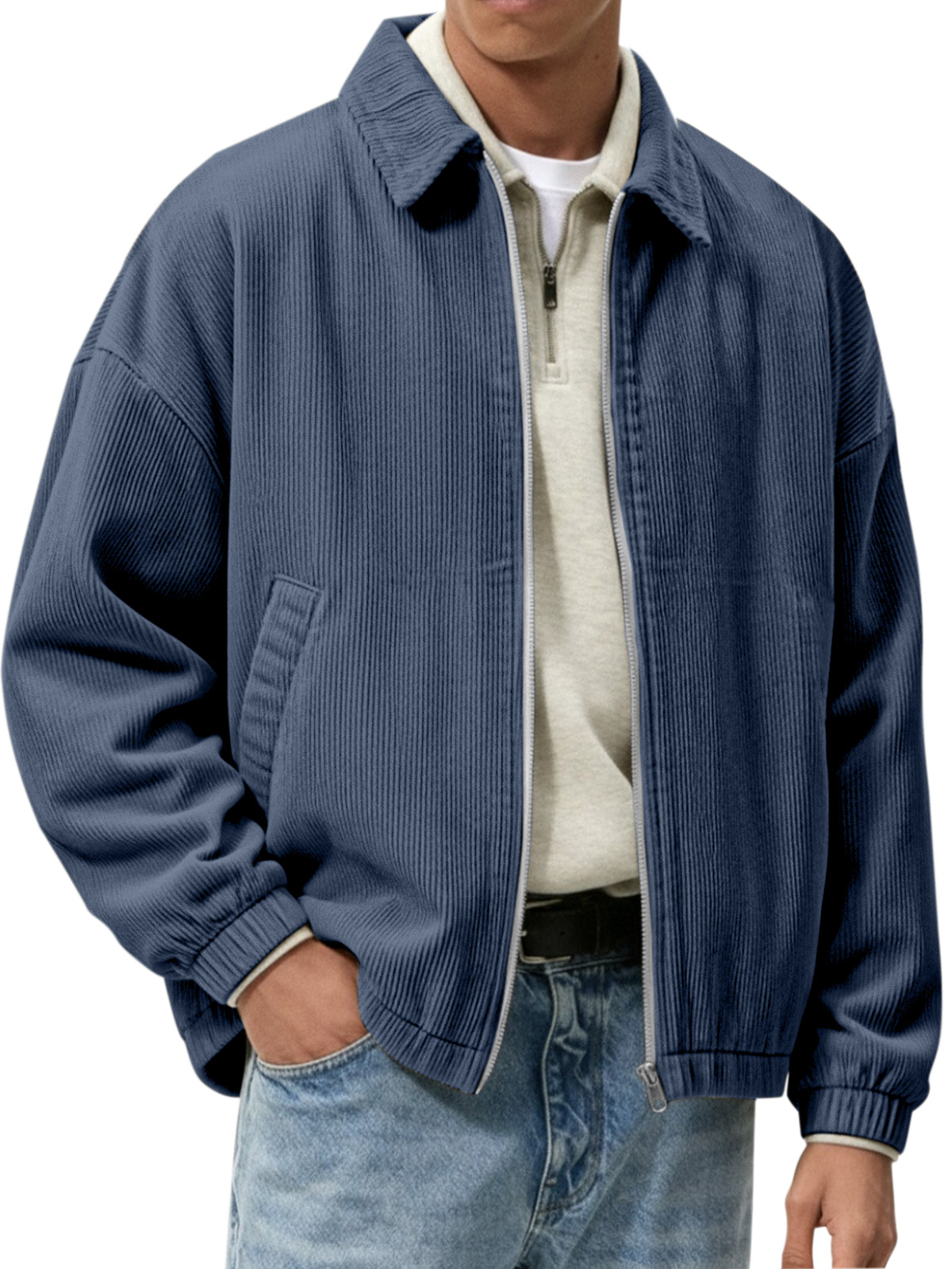 Men's Simple And Fashionable Corduroy Zipper Jacket