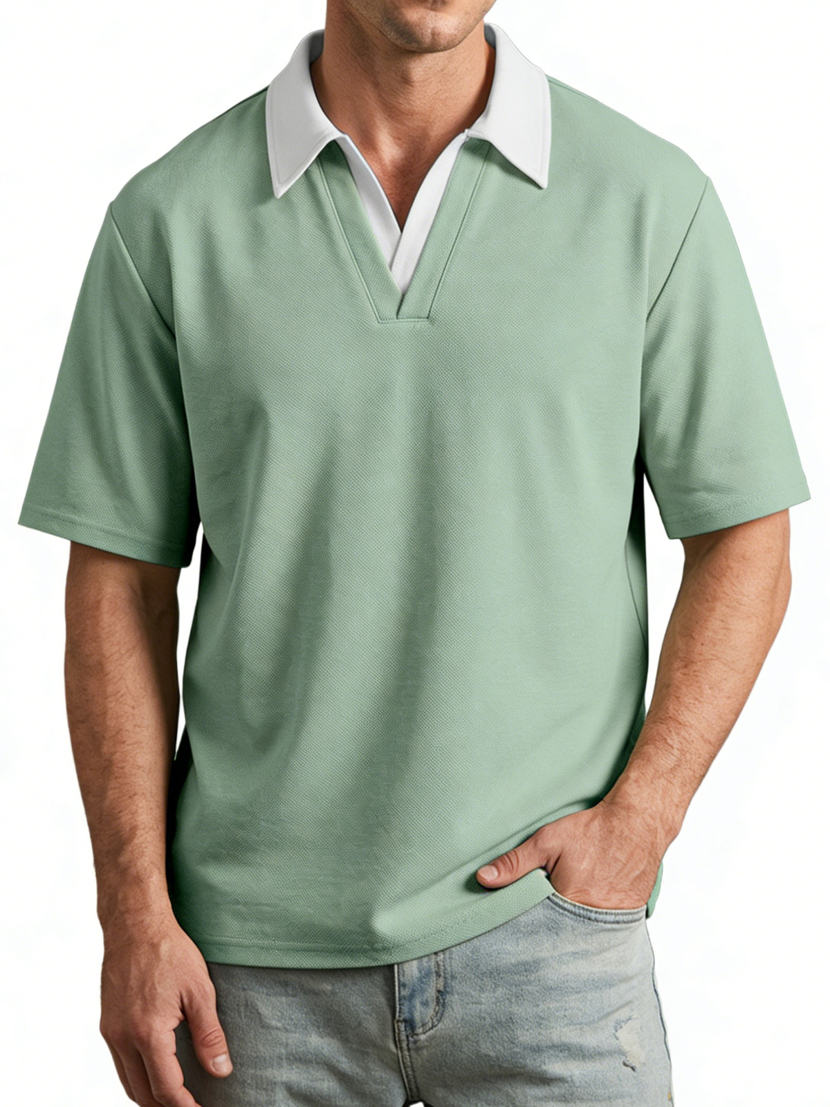 Men's Casual Fake Two-piece Contrasting Lapel Short-sleeved Polo Shirt