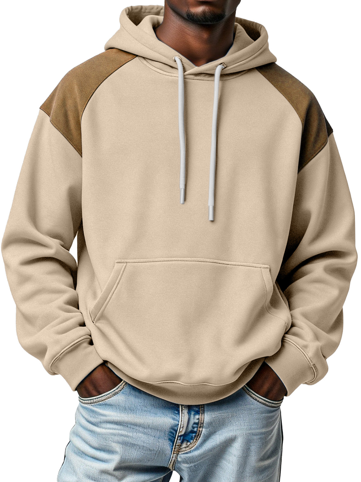 Men's Simple Fashionable And Contrasting Design Loose Hooded Sweatshirt