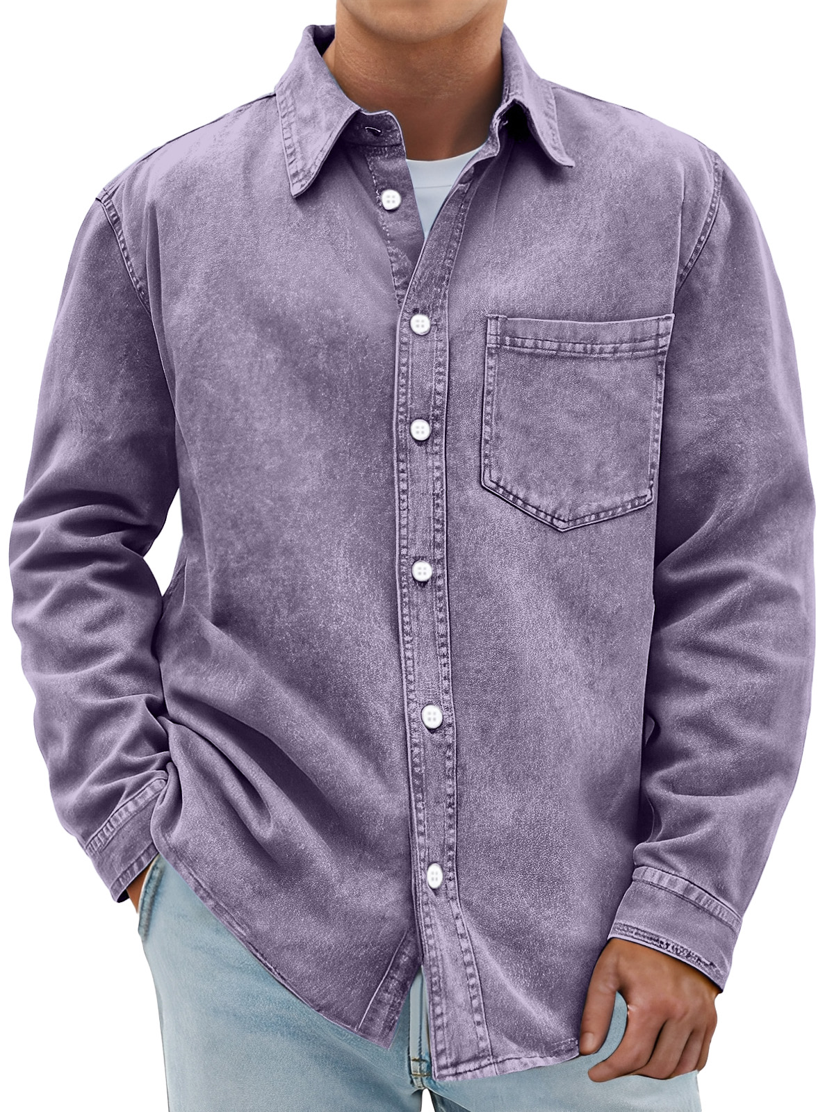 Men's Retro Solid Color Casual Lapel Long Sleeve Shirt