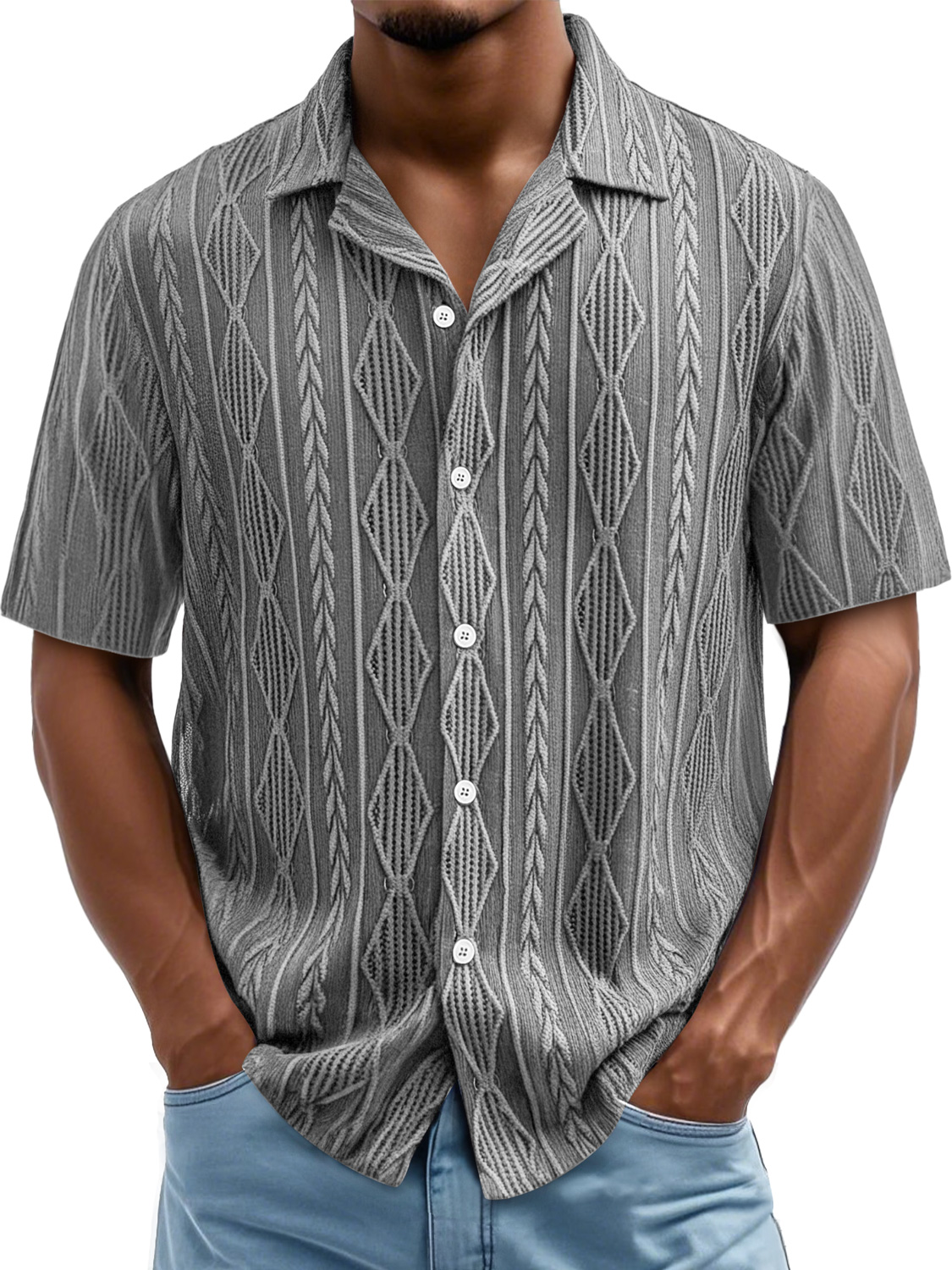 Men's Daily Casual Texture Lapel Comfortable Short-sleeved Shirt