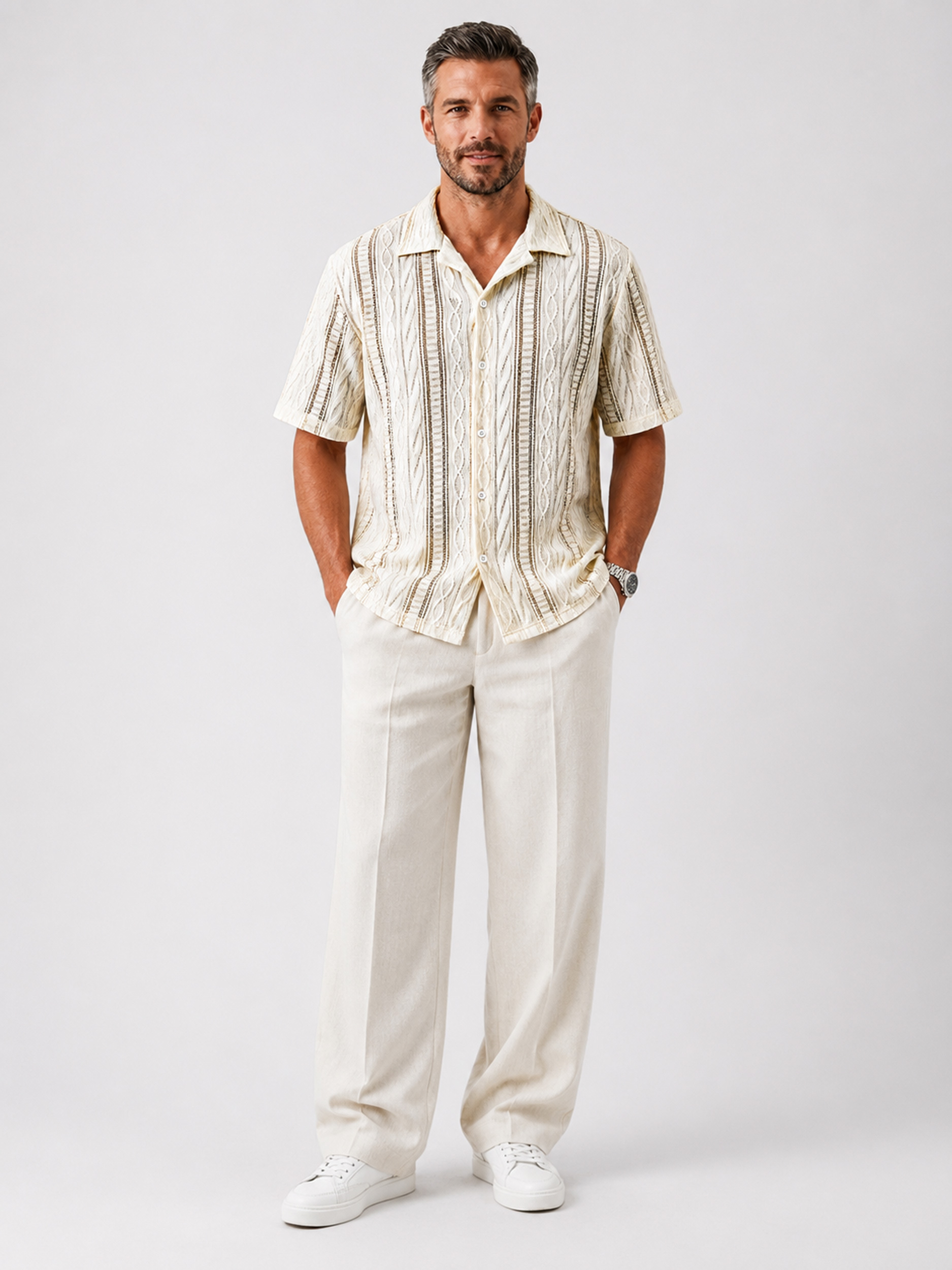 Men's Textured Casual Solid-Color Comfortable Short-Sleeve Shirt