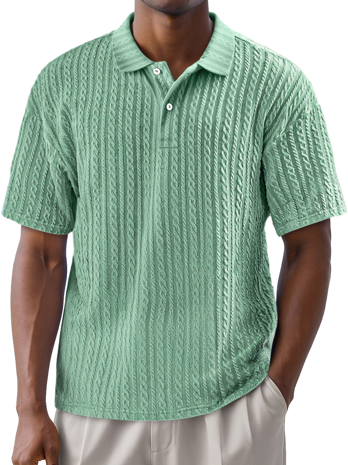 Men's Simple Texture Daily Lapel Button Casual Solid Color Short-sleeved Polo Shirt