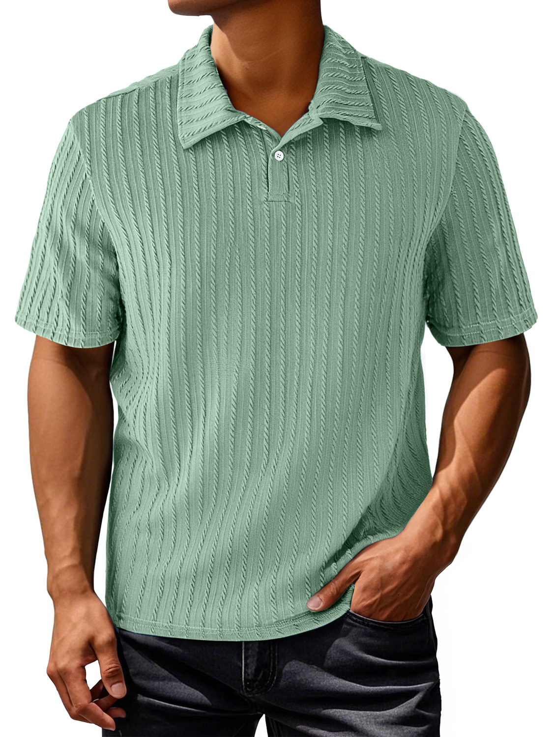 Men's Daily Lapel Jacquard Texture Casual And Comfortable Short-sleeved Polo Shirt