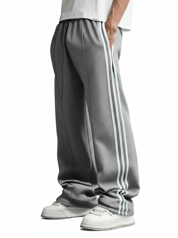 Men's Fashion Retro Striped Patchwork Loose Drawstring Belt Pocket Trousers