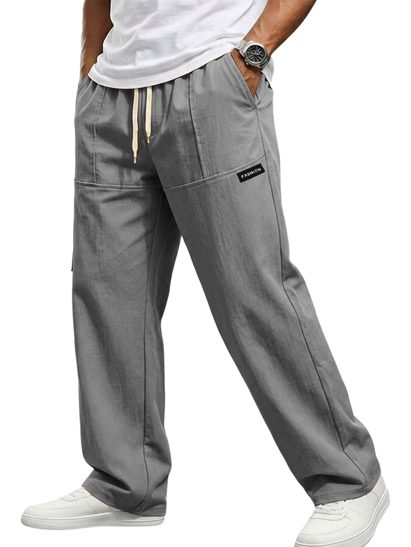 Men's Casual Comfortable Straight Leg Elastic Waist Loose Trousers