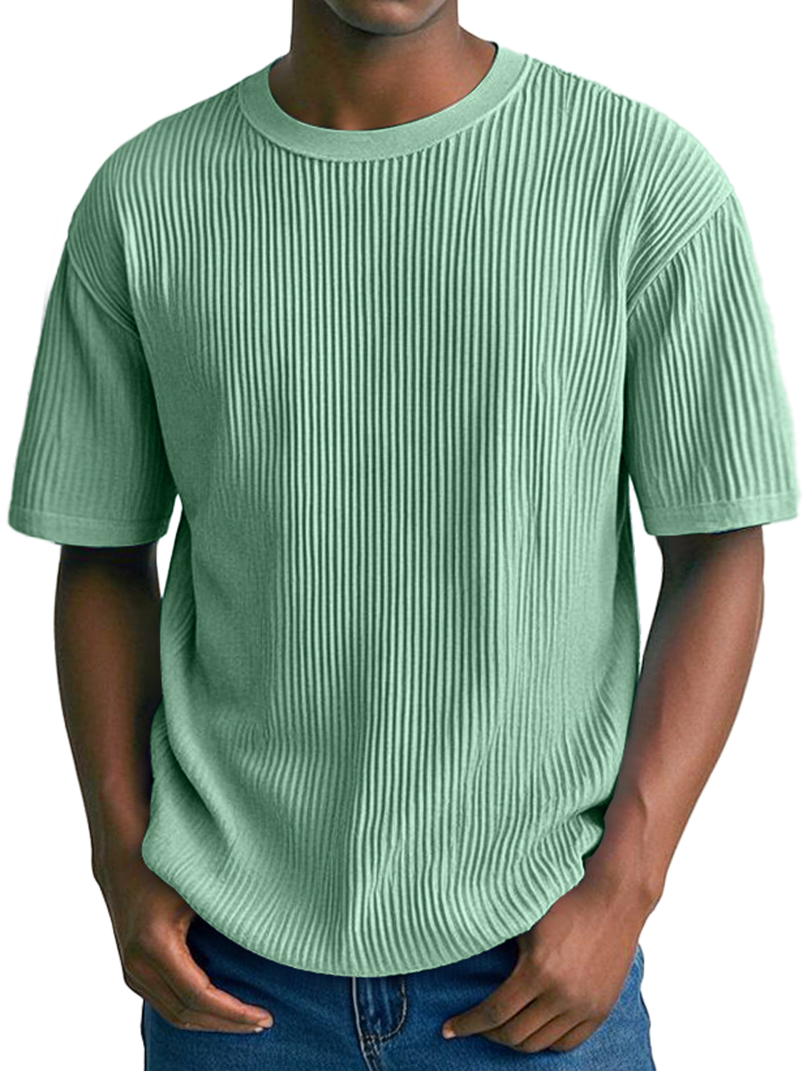 Men's Daily Ribbed Round Neck Casual Comfortable Solid Color Short-Sleeved T-shirt