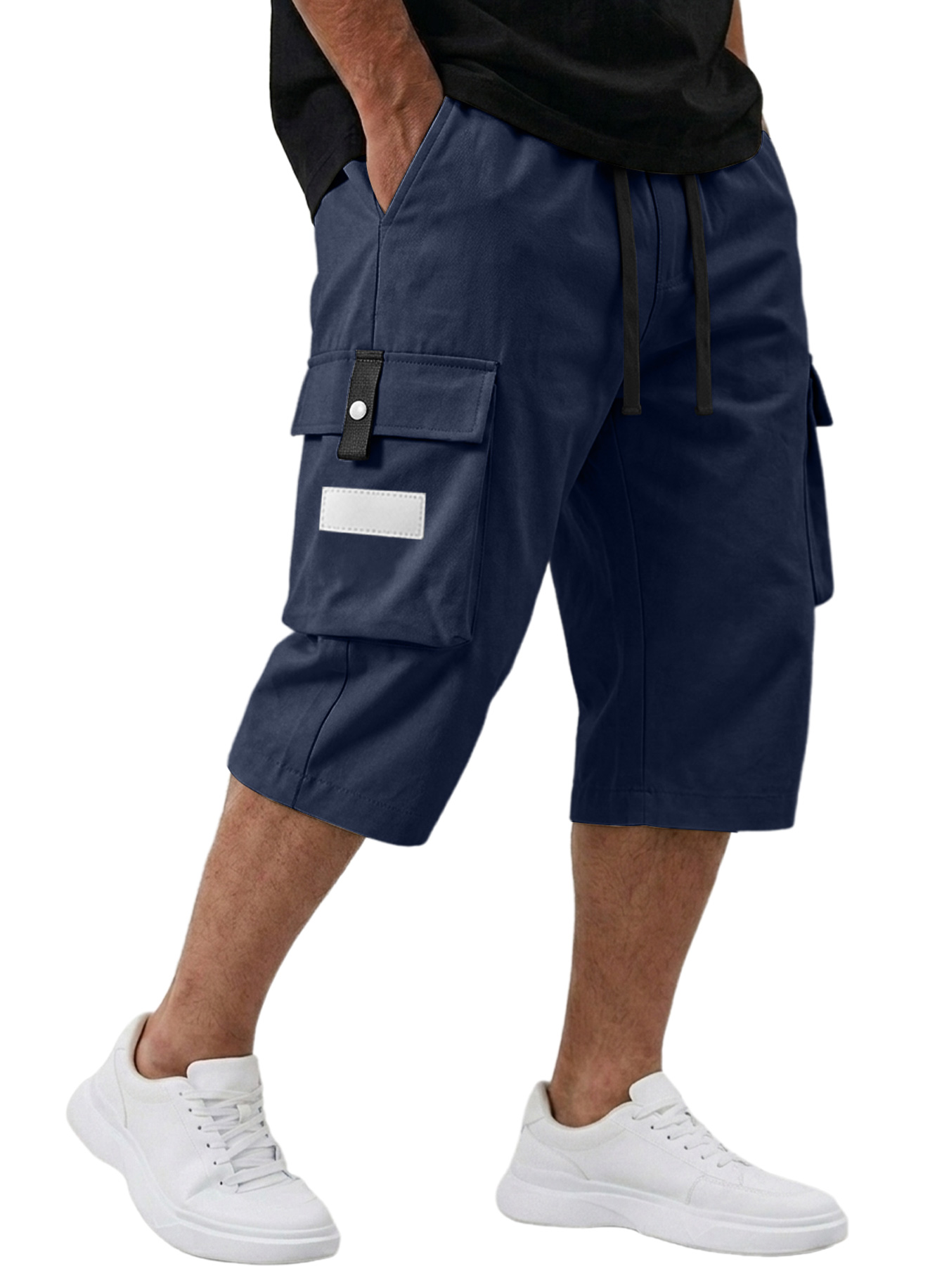 Men's Casual Multi-pocket Embroidered Logo Capri Cargo Shorts