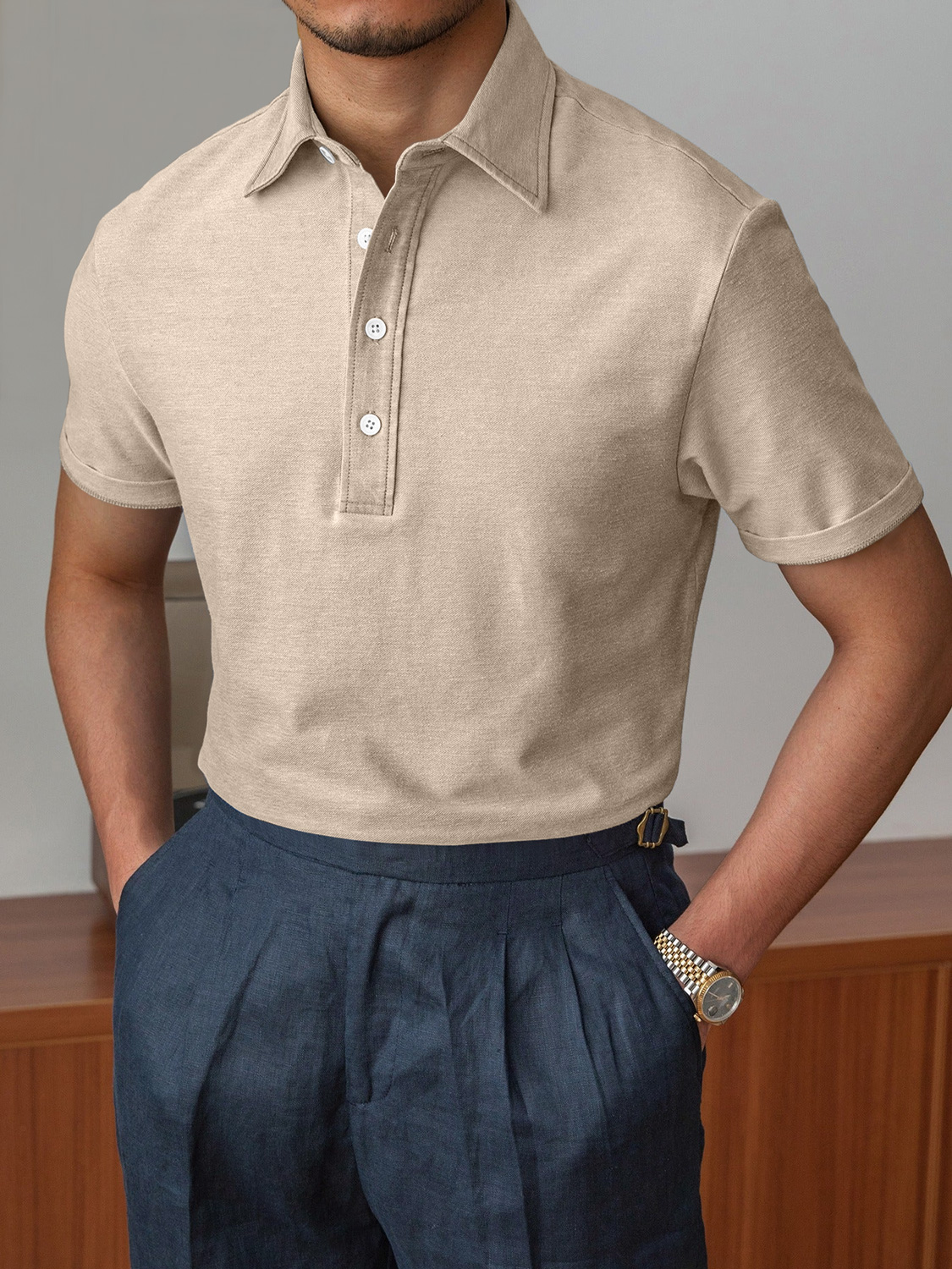 Men's Fashion Lapel Button Casual Solid Color Short Sleeve POLO Shirt