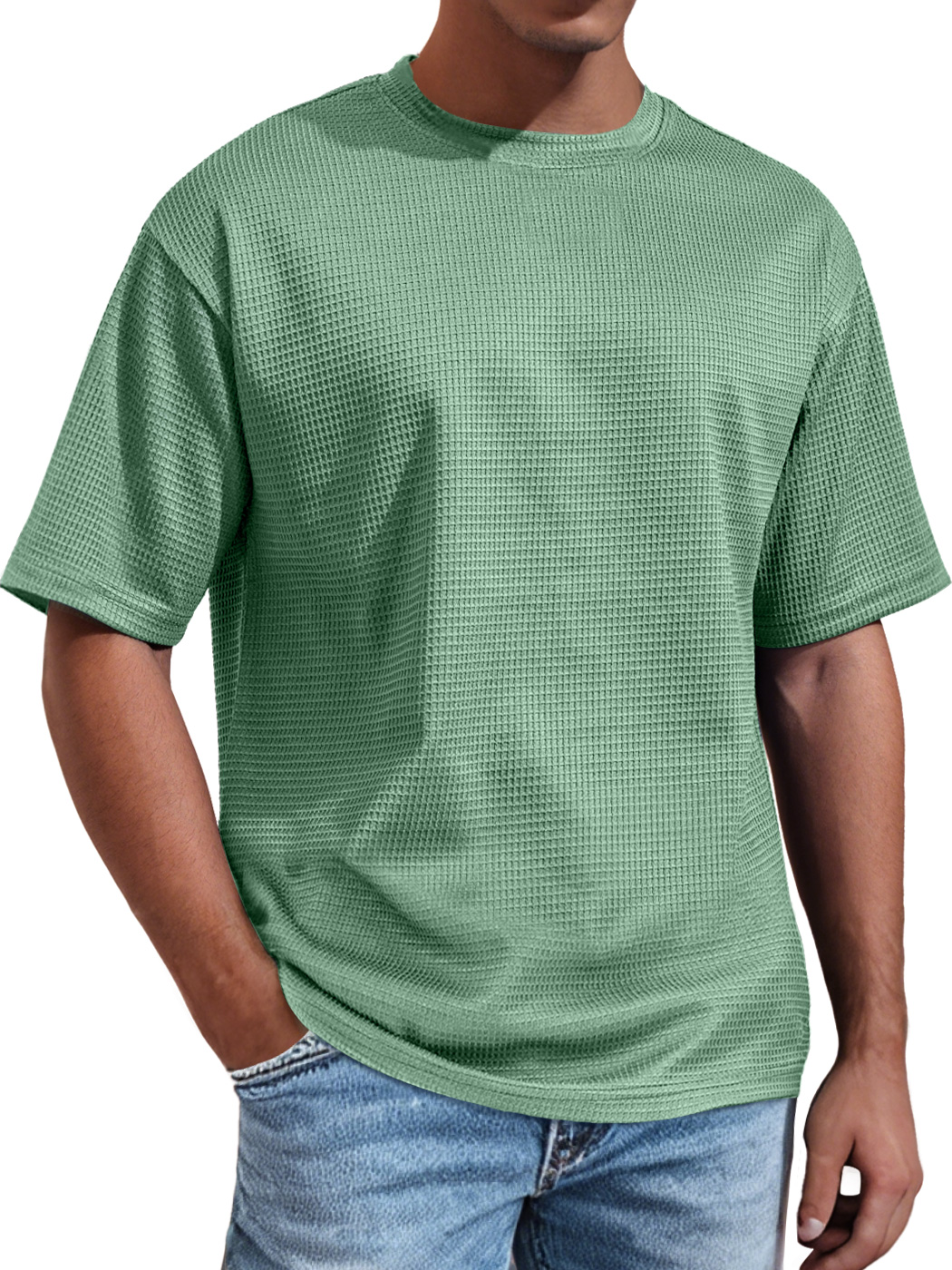 Men's Daily Round Neck Waffle Casual Solid Color Comfortable Short Sleeve T-shirt