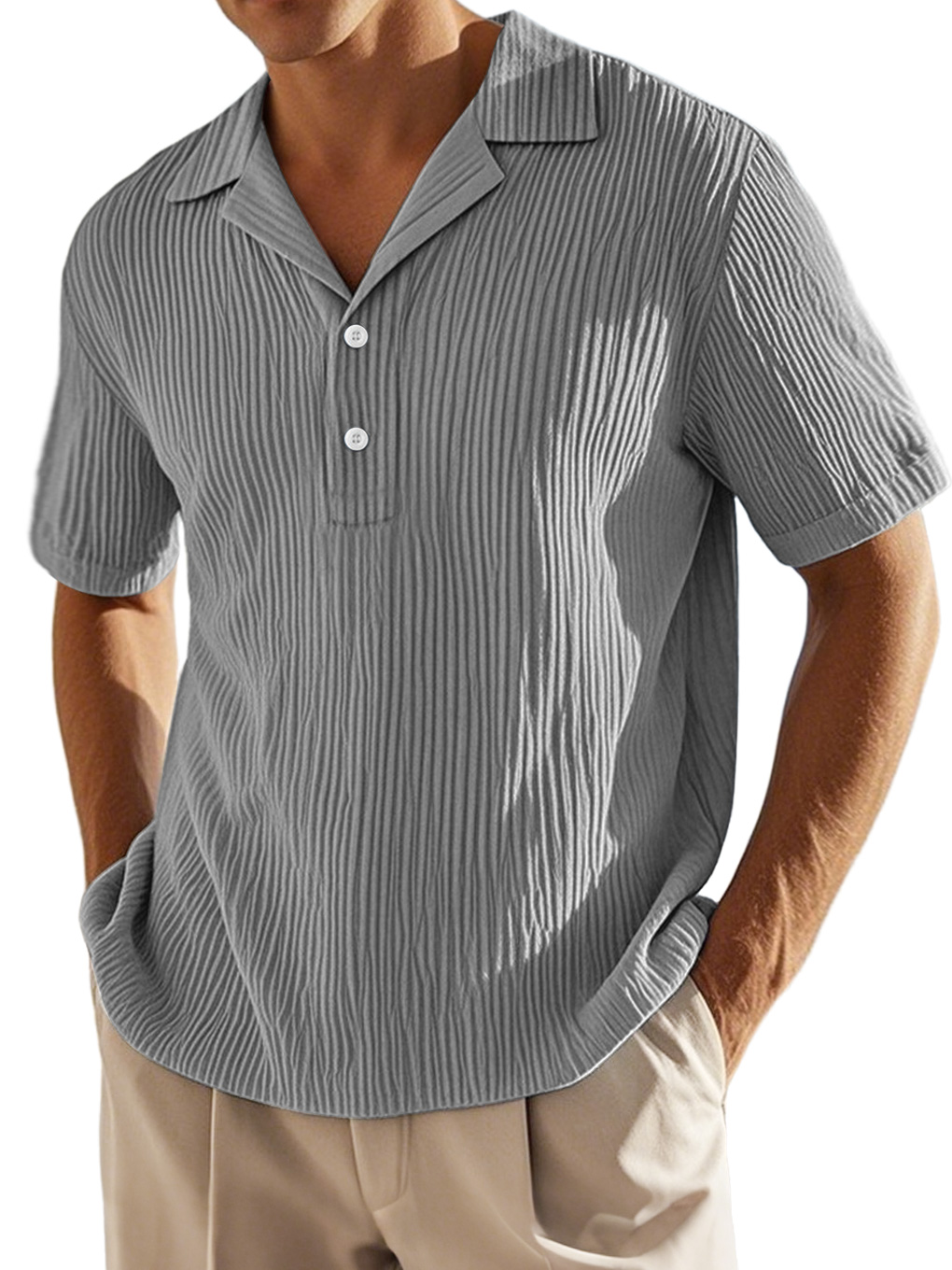 Men's Daily Lapel Button-down Ribbed Casual Short-sleeved Polo Shirt