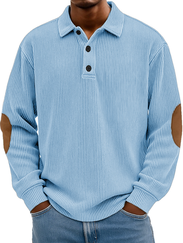 Men's Wear Fashionable Retro Stitching Pit Strip Long-sleeved Lapel Polo Shirt