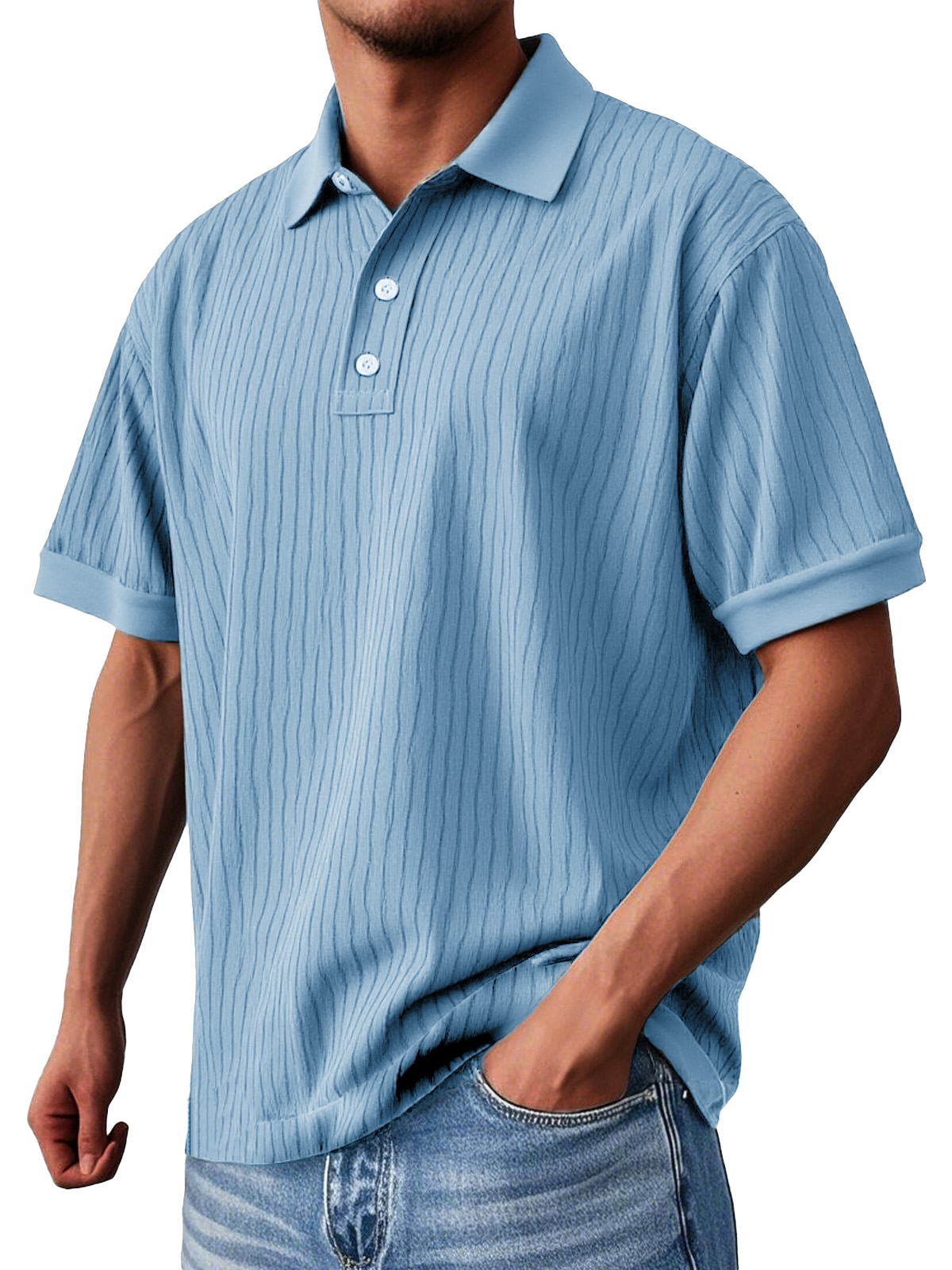 Men's Fashion Daily Textured Fabric Loose Pocket Lapel Polo Shirt