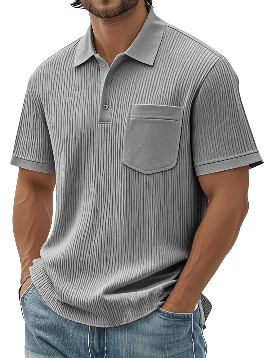 Men's Fashion Casual Textured Fabric Short-sleeved Pocket Polo Shirt