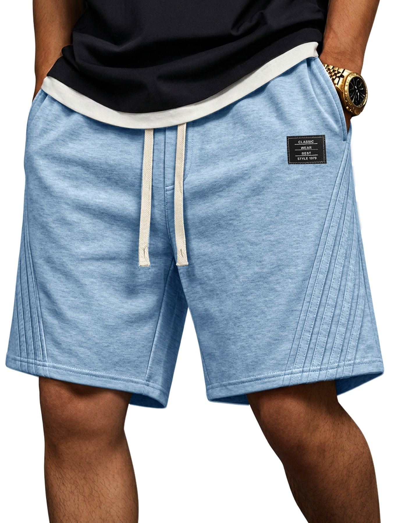 Men's Casual Loose-fitting Shorts With Diagonal Stripes And Embroidered Logo On The Side