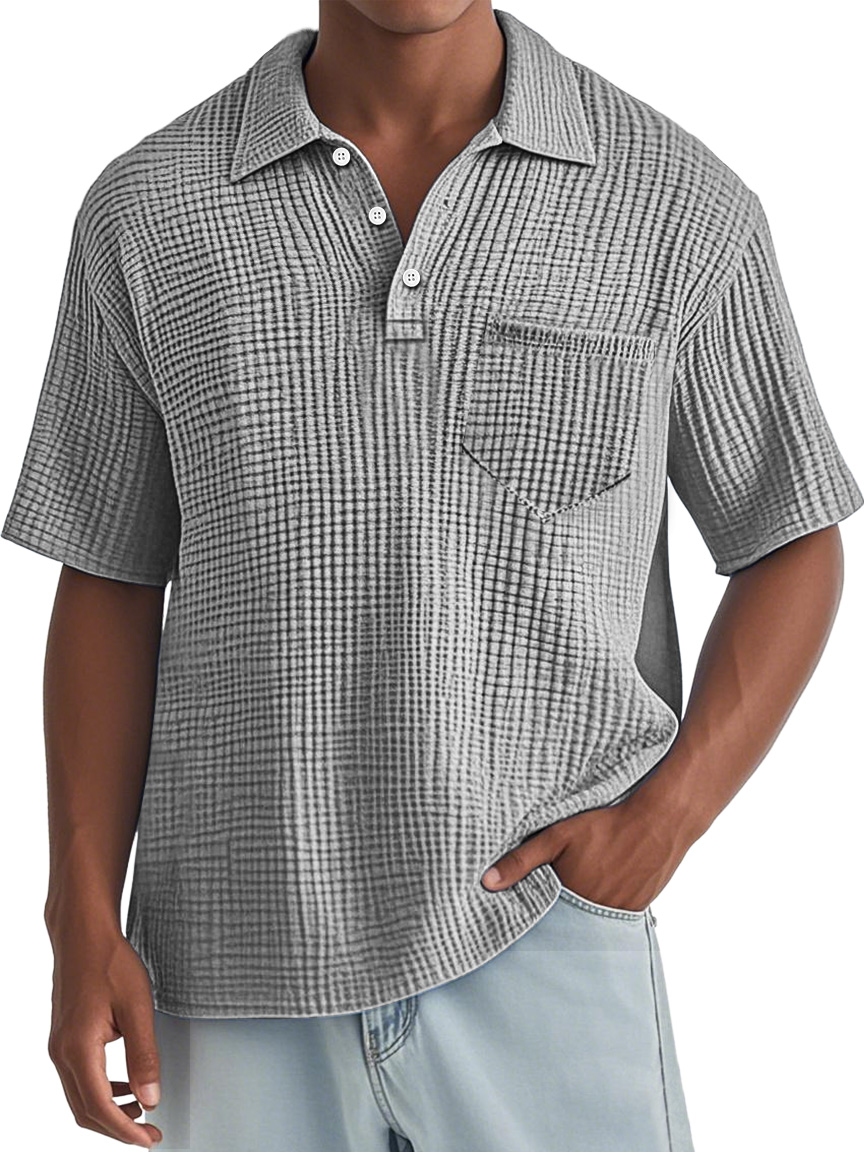Men's Everyday Waffle Lapel Pocket Comfort Short Sleeve POLO Shirt