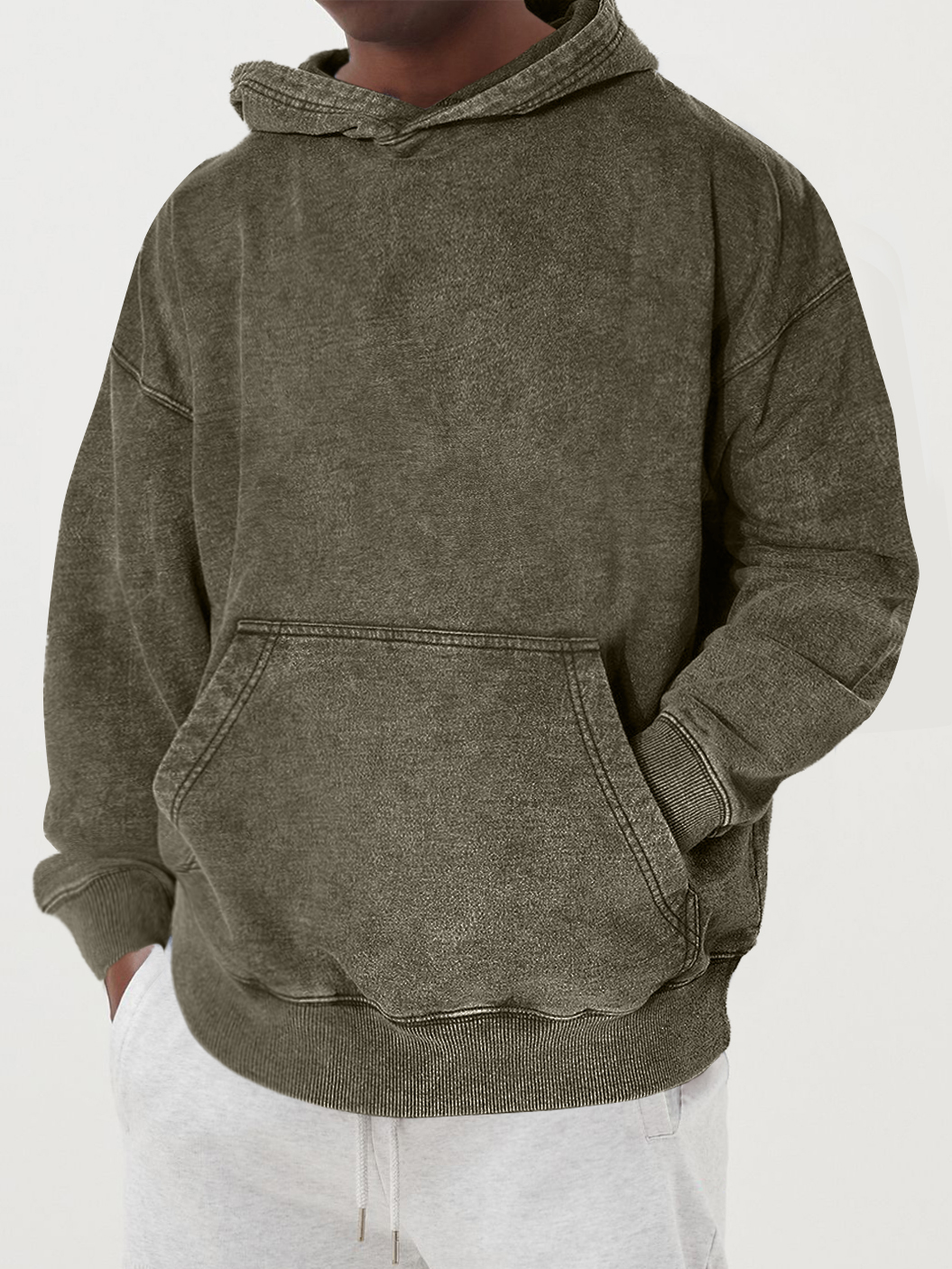 Men's Washed Distressed Cotton Pocket Hoodie