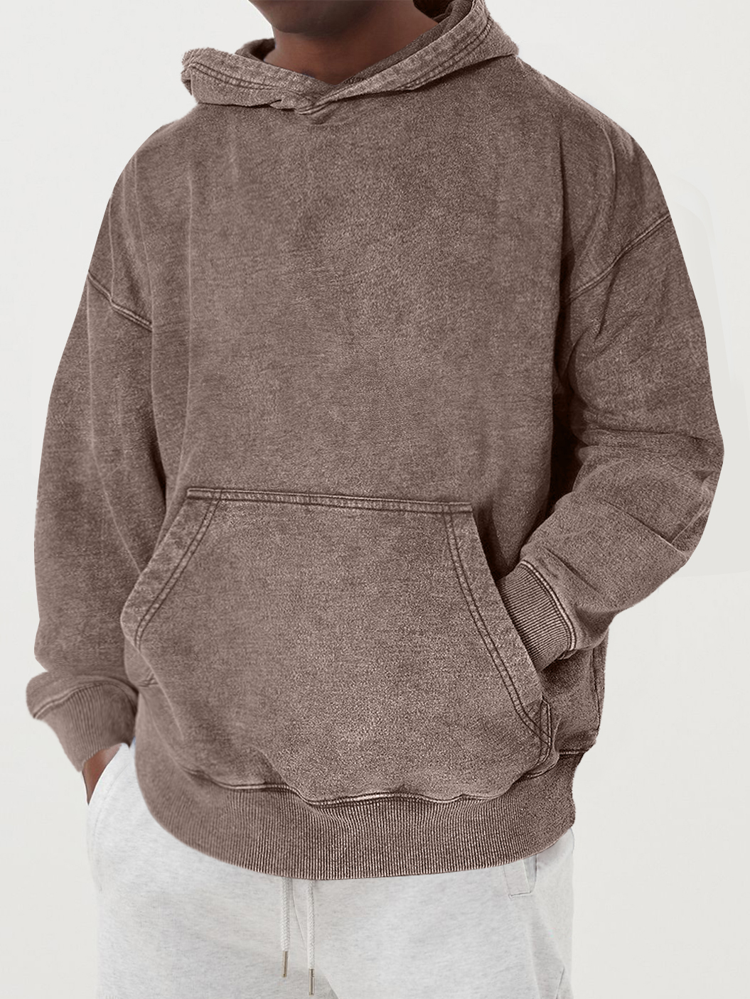 Men's Washed Distressed Cotton Pocket Hoodie