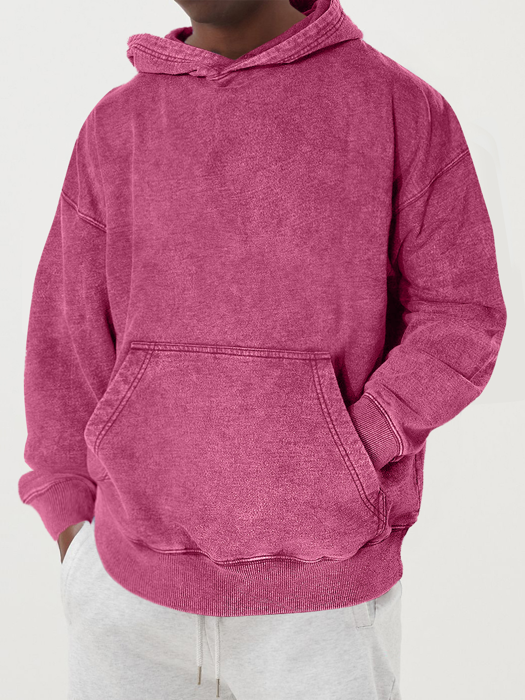 Men's Washed Distressed Cotton Pocket Hoodie