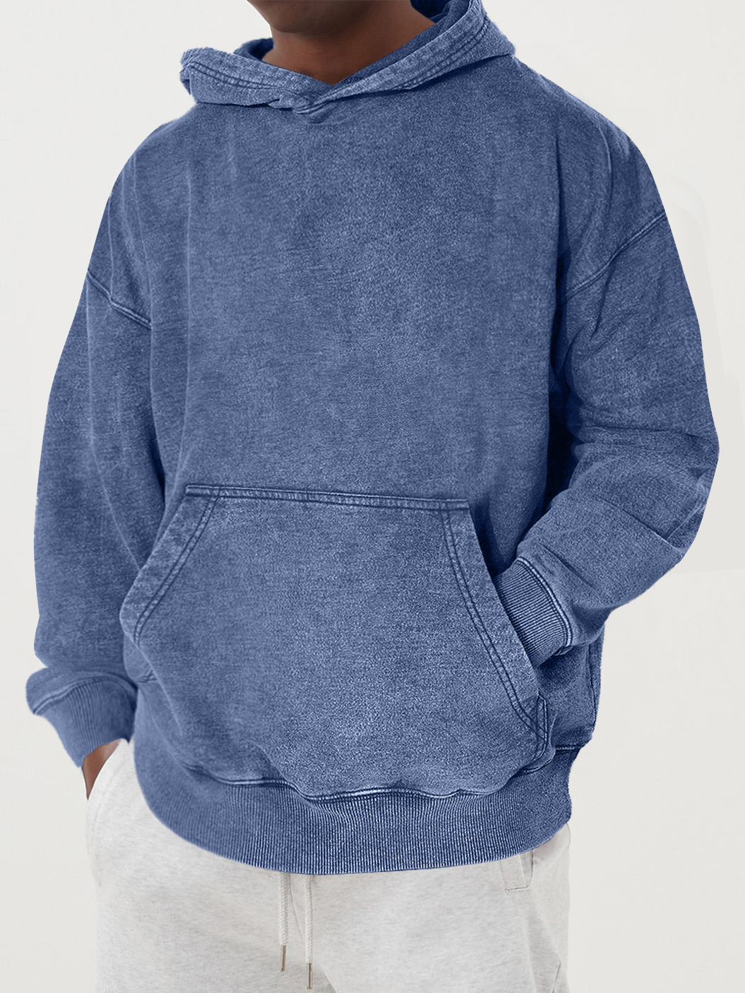Men's Washed Distressed Cotton Pocket Hoodie