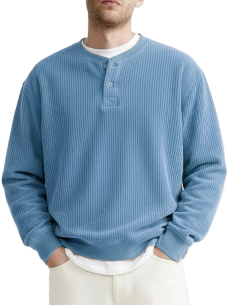Men's Fashionable Casual Two-Piece Ribbed Fabric Long-Sleeved Henley Shirt