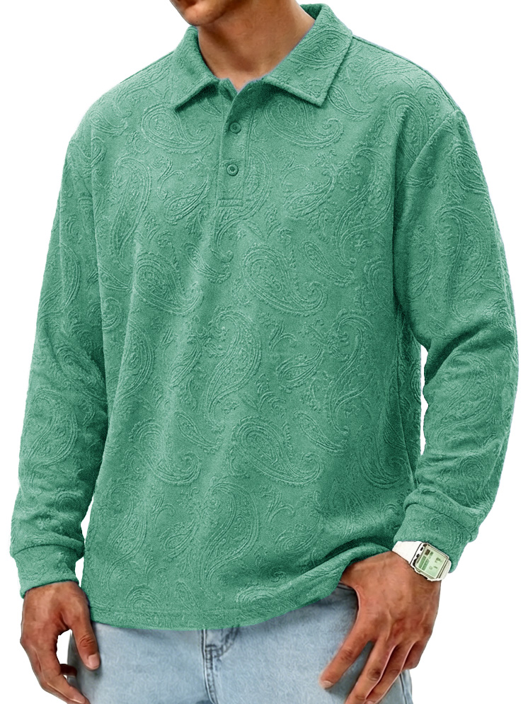 Men's Fashionable Retro Paisley Fabric Loose-Fit Collar Polo Shirt