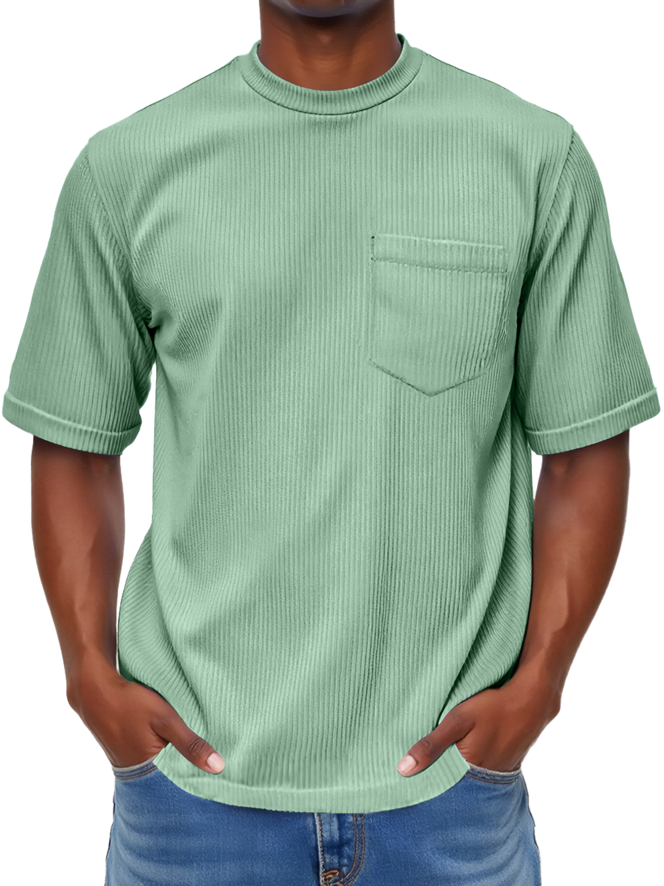 Men's Fashion Round Neck Pocket Casual Comfort Short Sleeve T-shirt