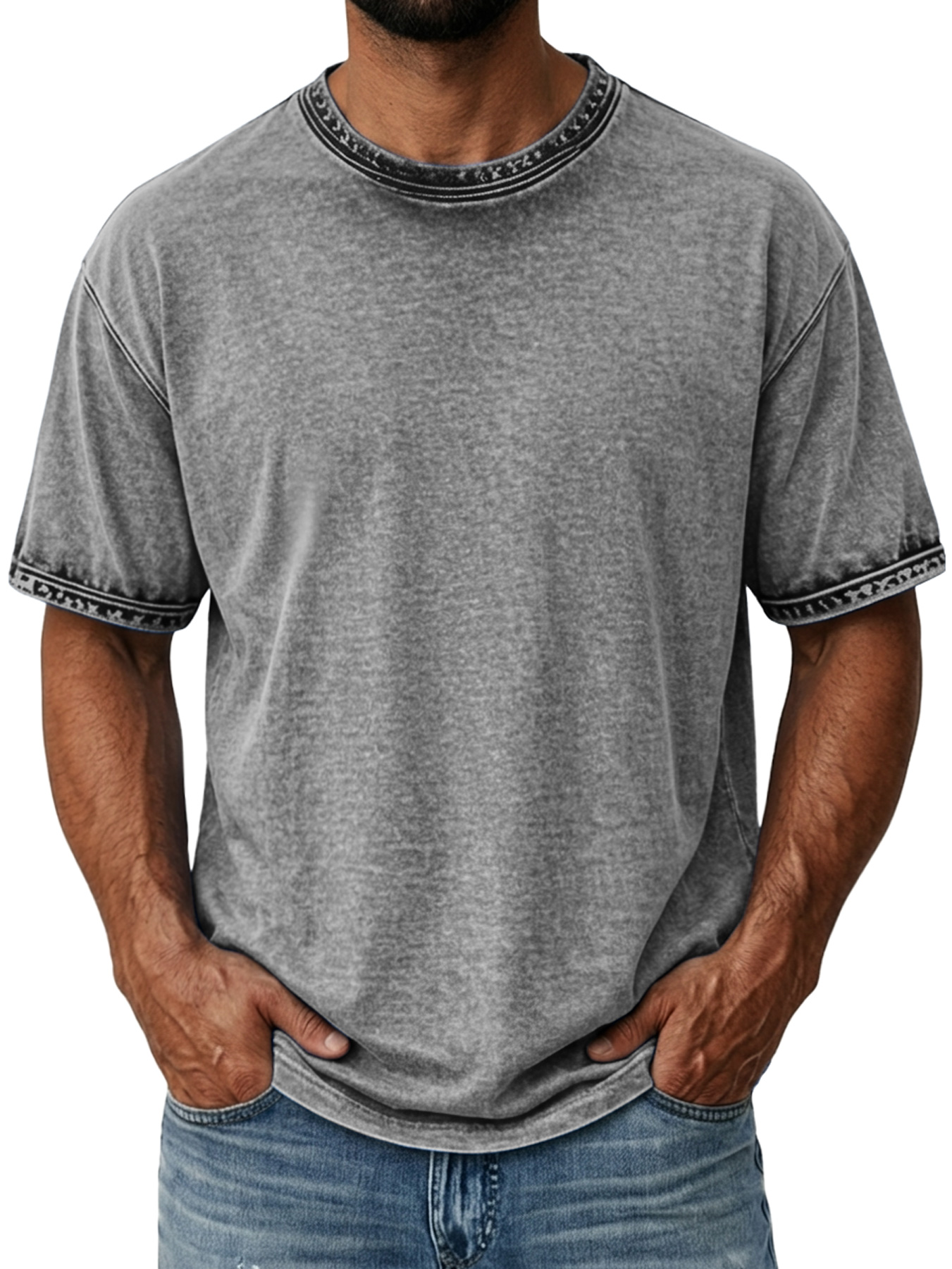 Men's Retro Distressed Pure Cotton Washed Casual Short-Sleeve T-Shirt