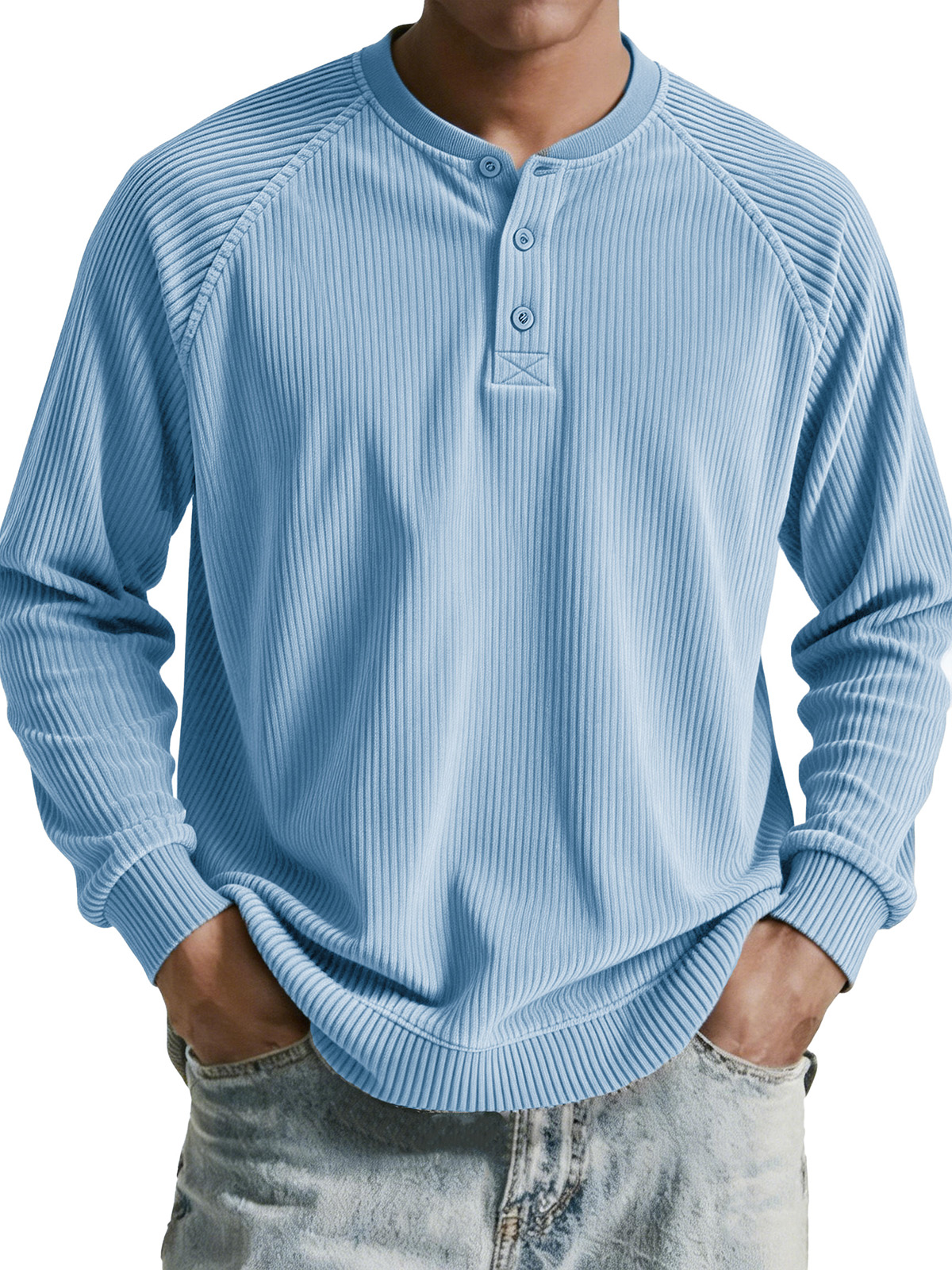 Men's clothing fashionable casual retro corduroy long-sleeved Henry shirt