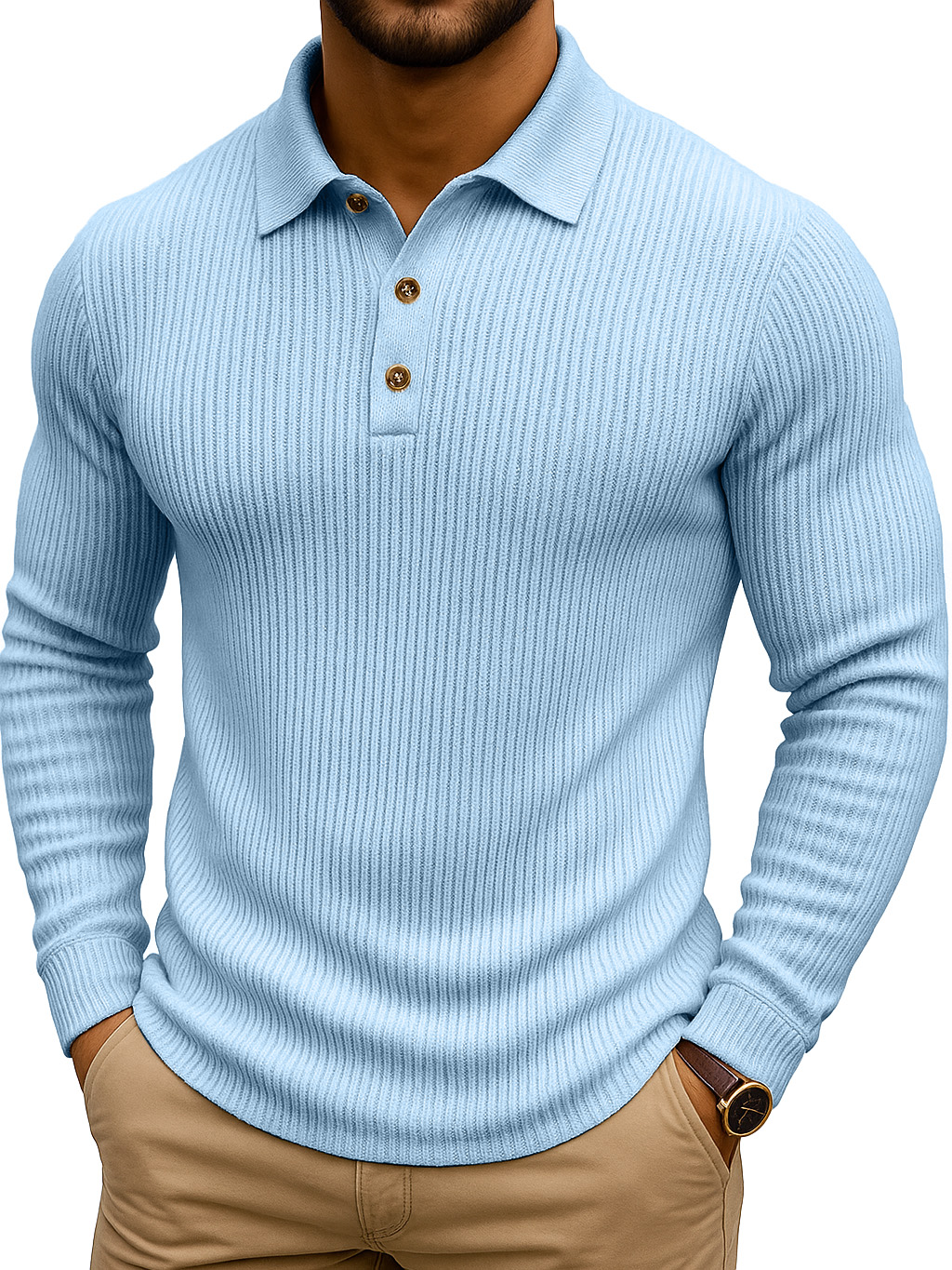 Simple Casual Striped Stretch Long-sleeved Polo Shirt