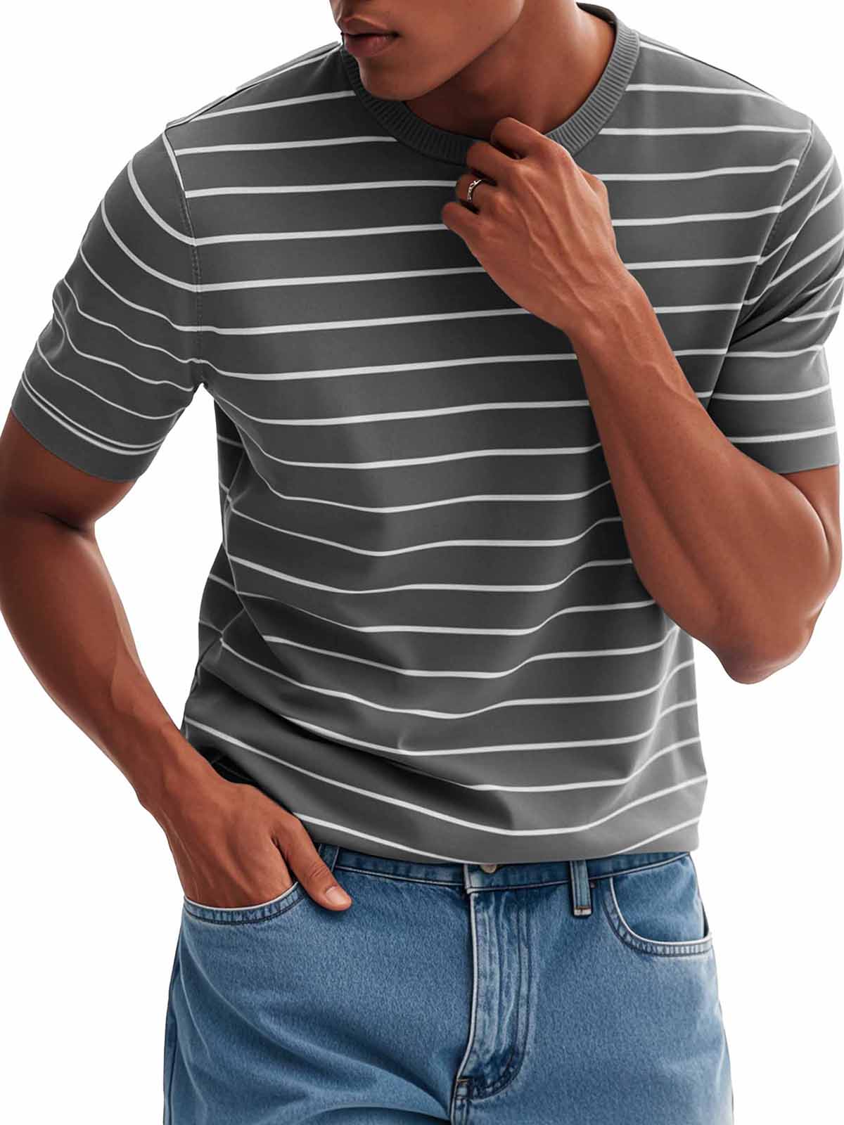 Men's Fashion Casual Striped Round Neck T-Shirt