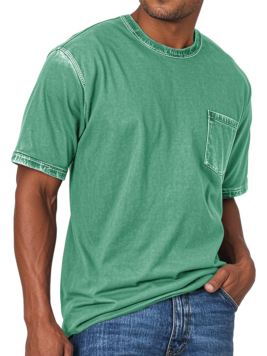 Men's Fashion Retro Washed Round Neck Pocket Short Sleeve T-shirt