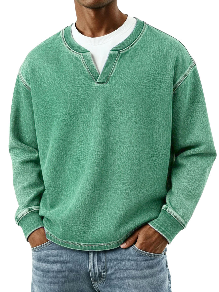 Men's Fashion Retro Distressed Faux Two-Piece Long-Sleeve Top