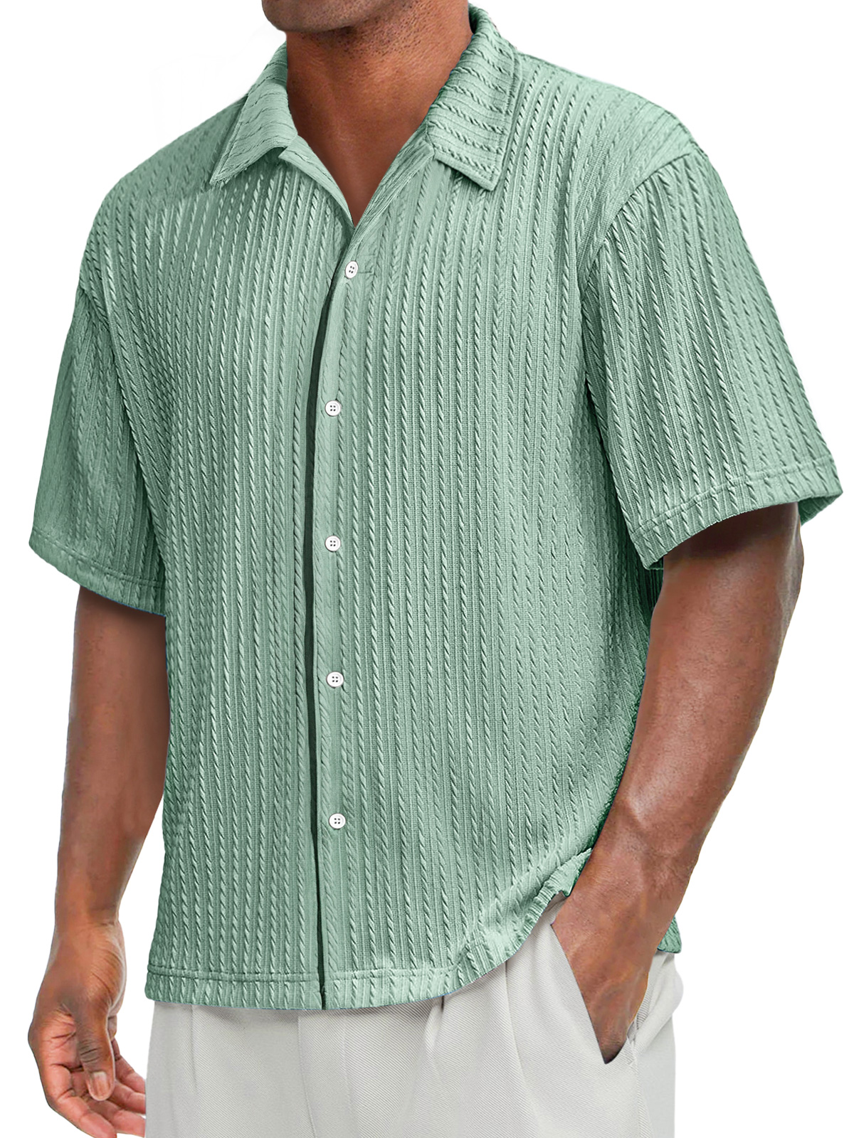 Men's Daily Texture Casual Lapel Solid Color Comfortable Short-sleeved Shirt