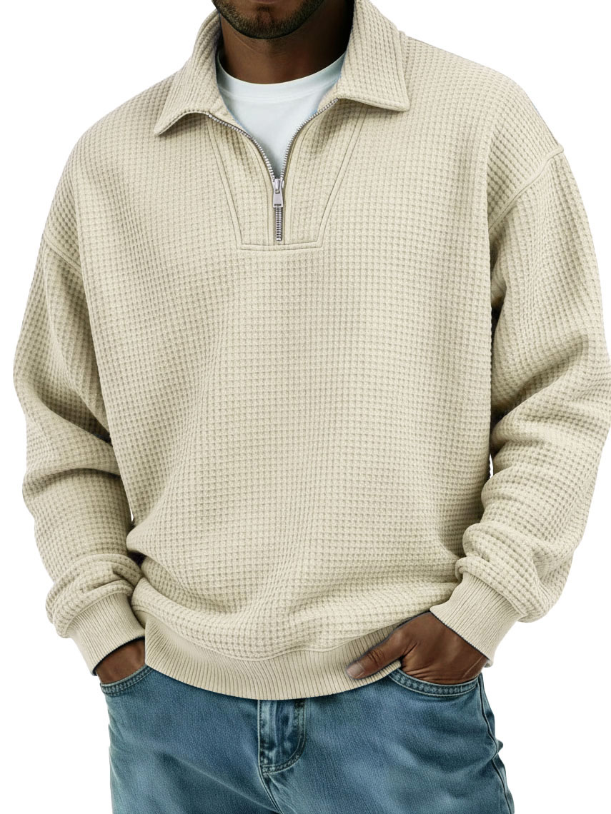 Men's Stylish Casual Loose-fitting Zippered Lapel Long-sleeved Sweatshirt