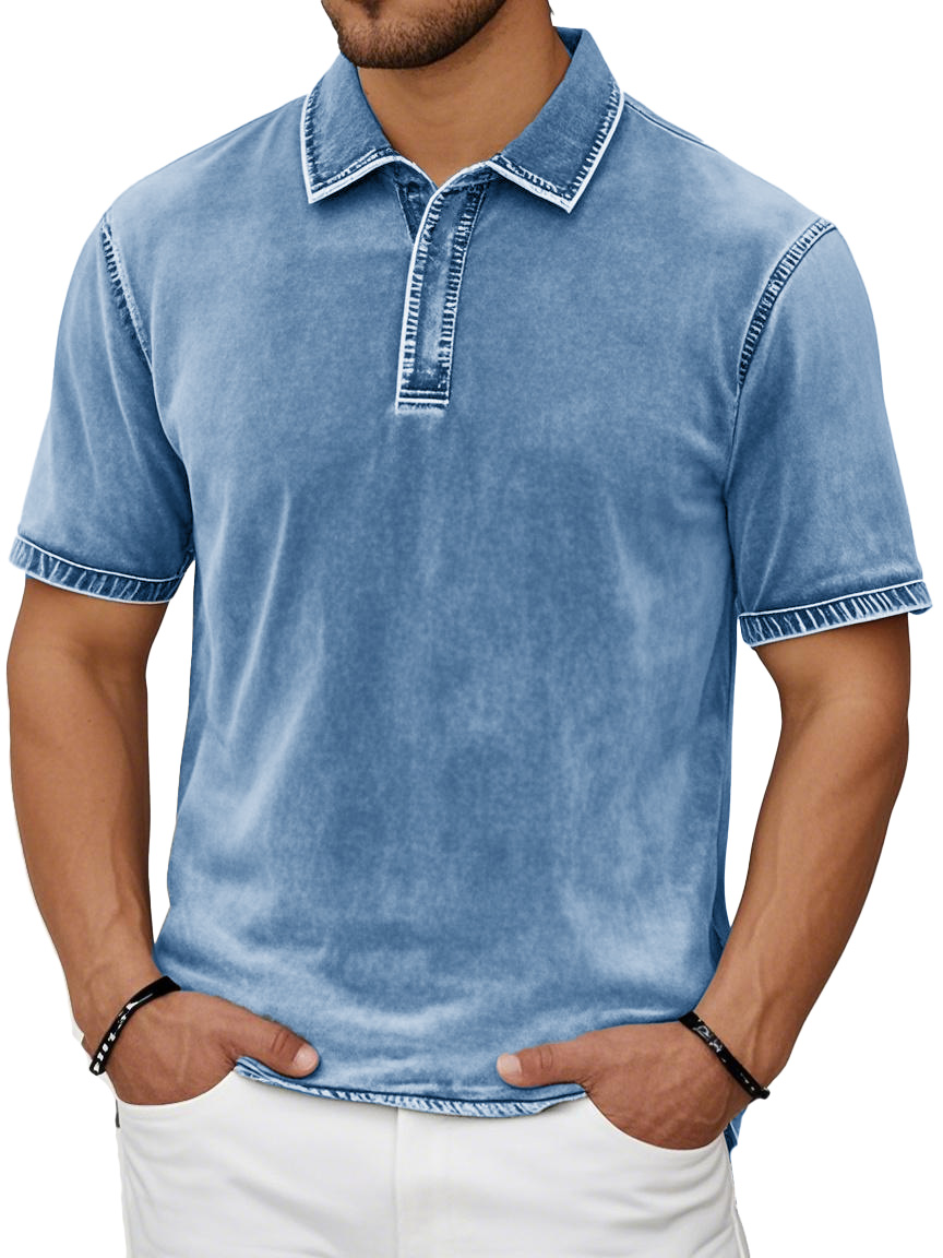 Men's Fashion Casual Retro Distressed Lapel Short-sleeved Polo Shirt