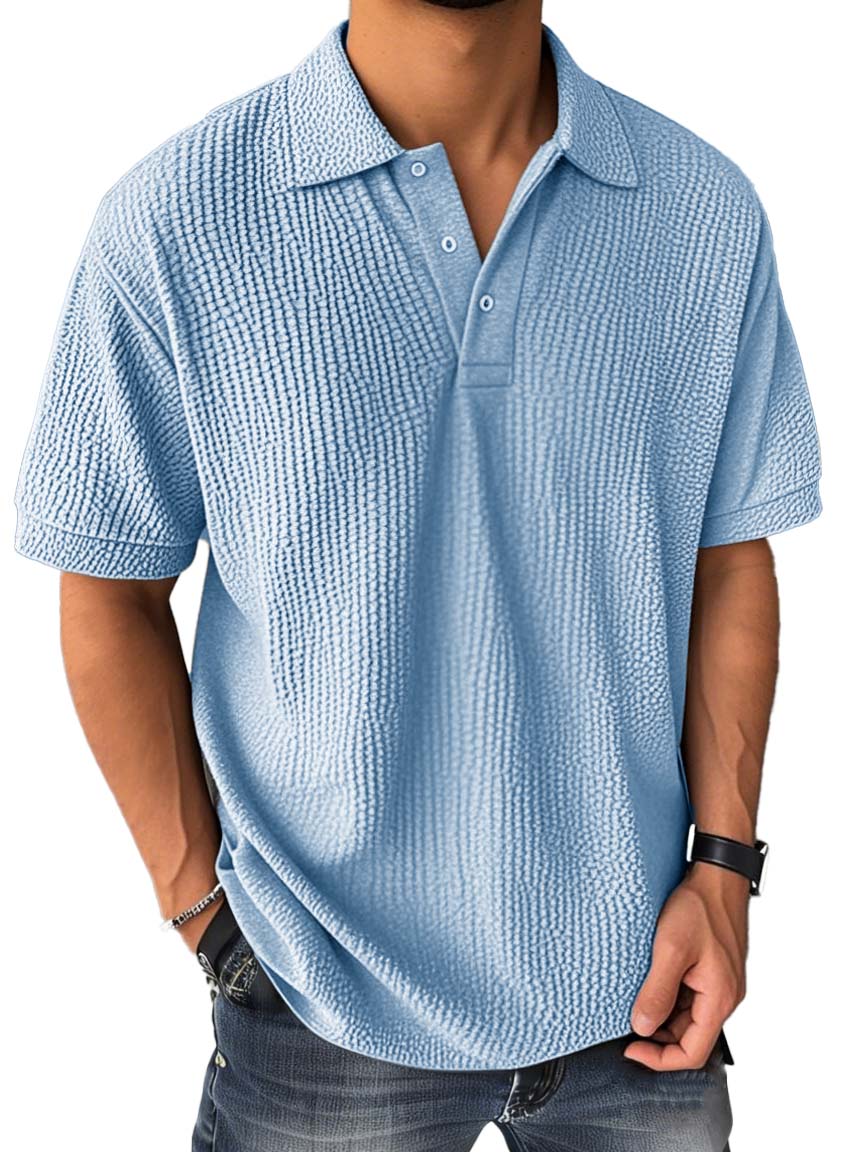 Men's Fashion Casual Bubble Wrinkled Fabric Short-sleeved Polo Shirt