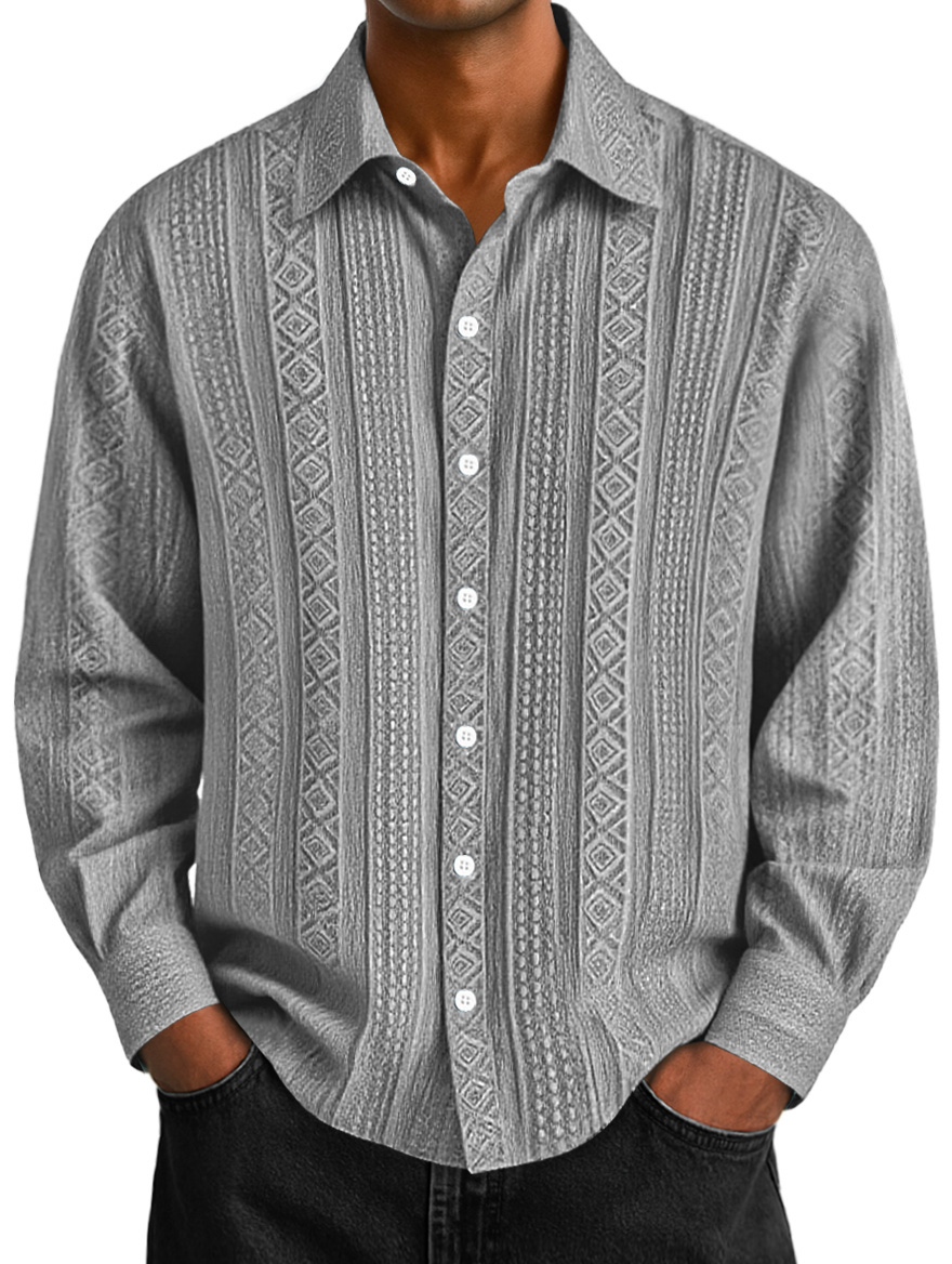 Men's Daily Jacquard Texture Casual Solid Color Long-sleeved Shirt
