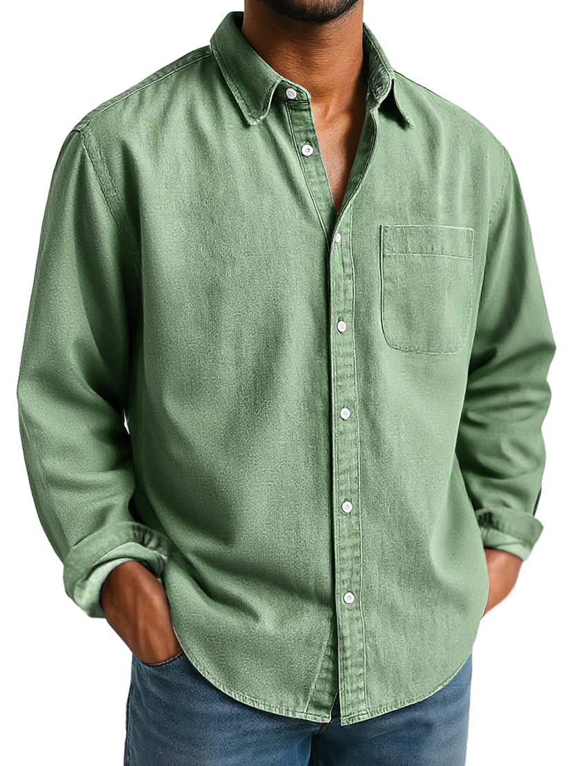 Men's Everyday Lapel Pocket Casual Comfort Long Sleeve Shirt