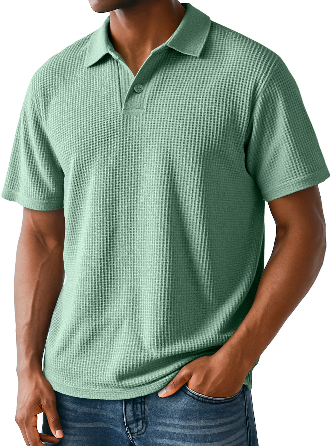 Men's Daily Casual Waffle Lapel Simple Short-sleeved Polo Shirt