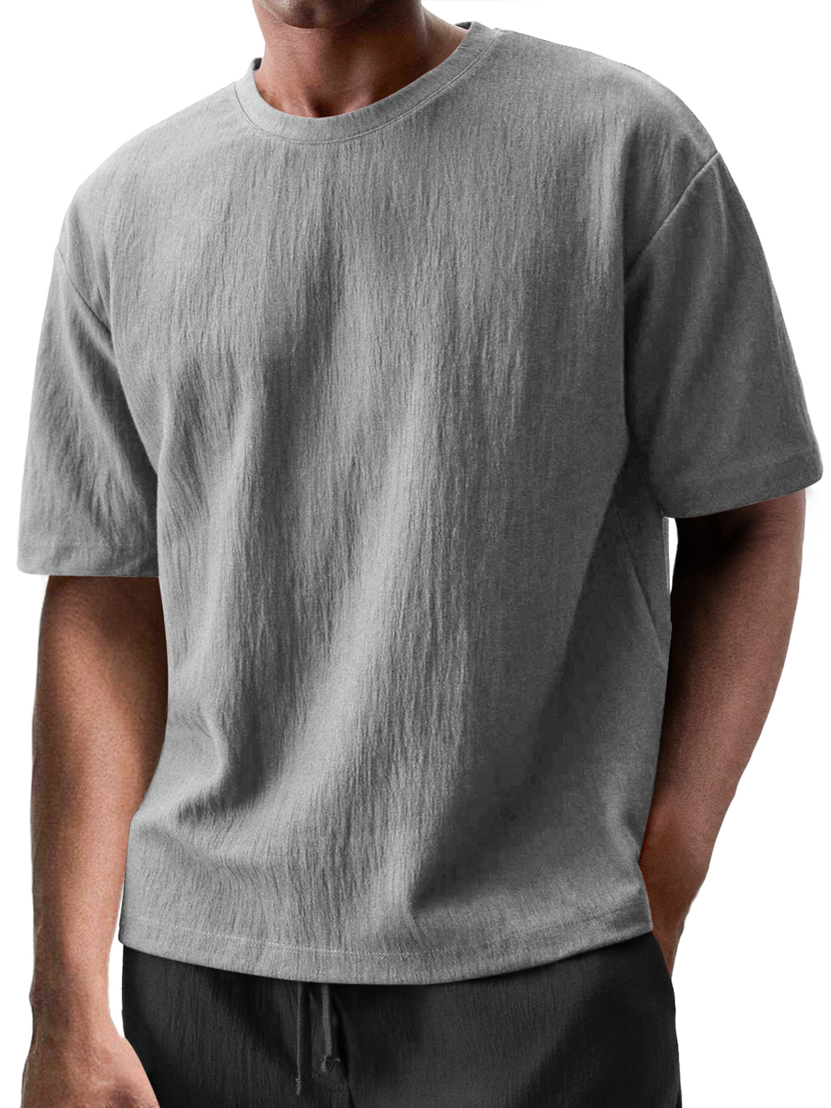 Men's Round Neck Casual Pleated Texture Short-sleeved T-shirt