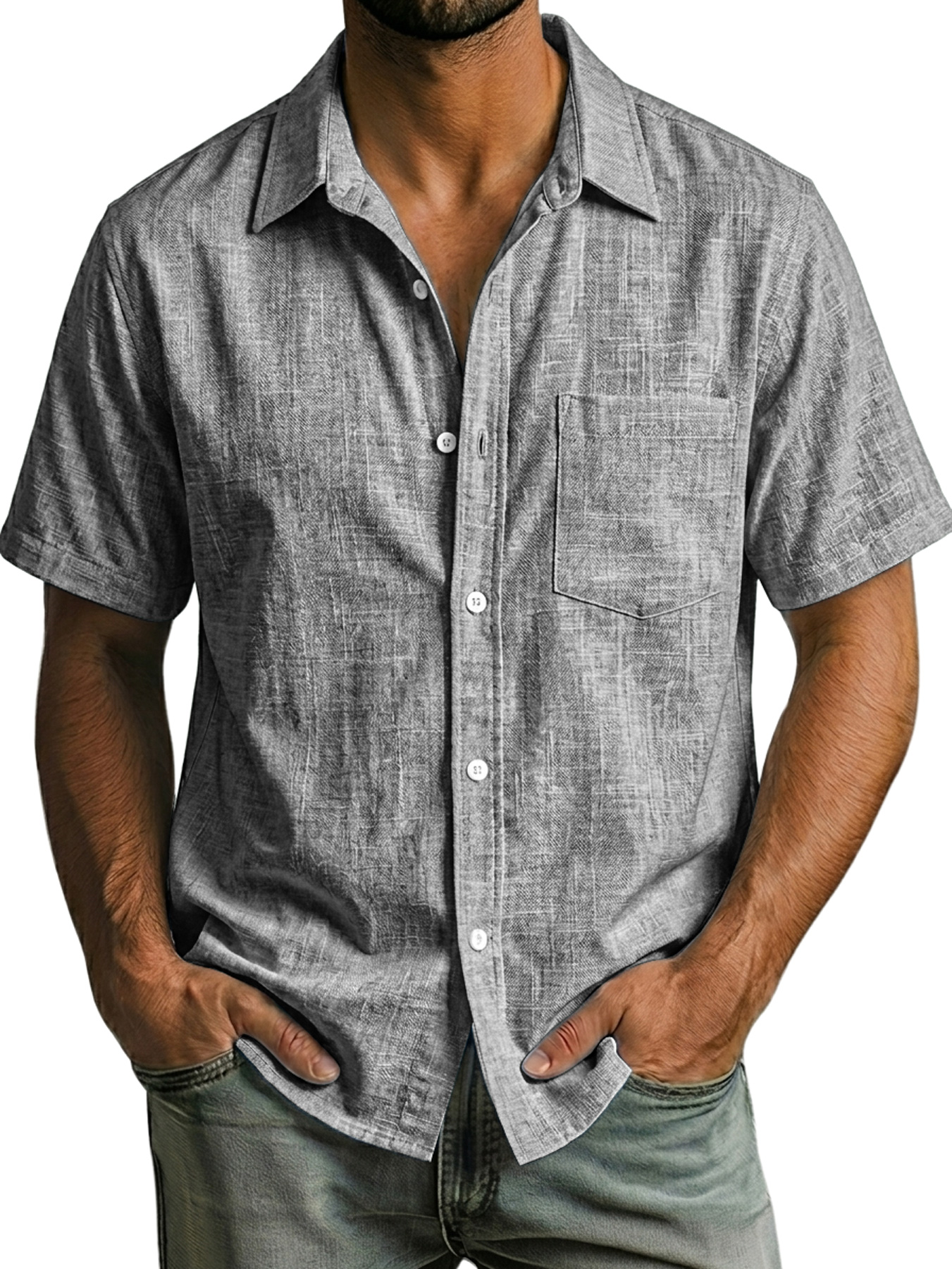 Men's Casual Linen Collared Comfortable Short-Sleeve Shirt