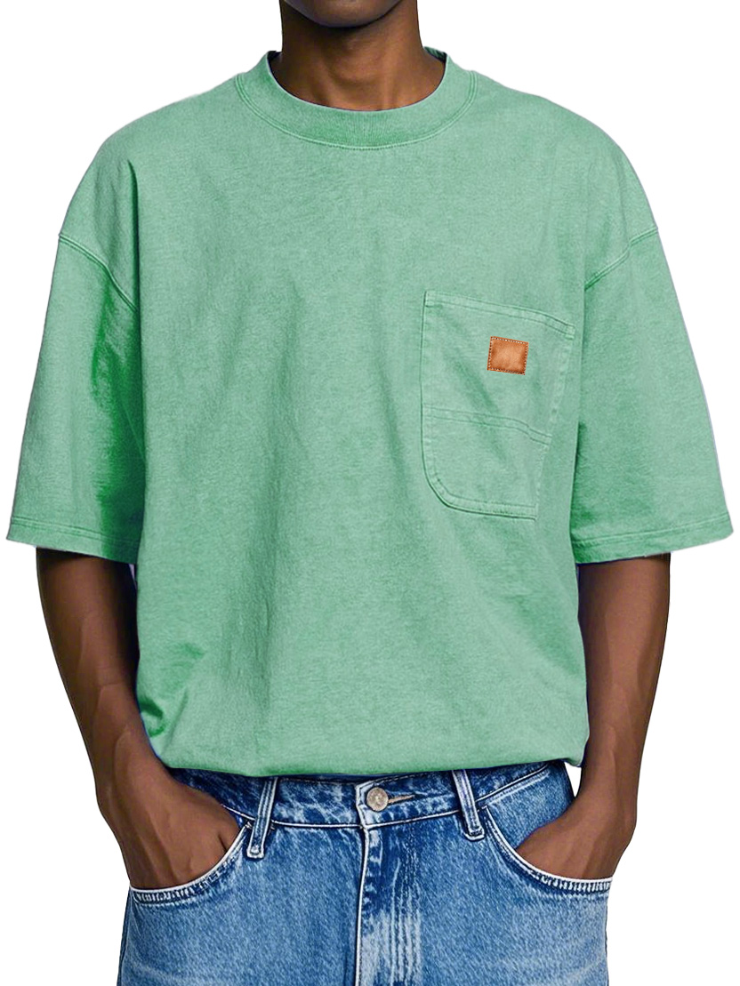 Men's Retro Round Neck Pocket Casual Workwear Short Sleeve T-Shirt