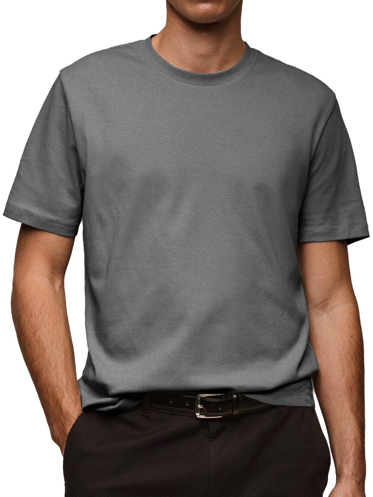 Men's Daily Pure Cotton Round Neck Casual Solid Color Short-sleeved T-shirt