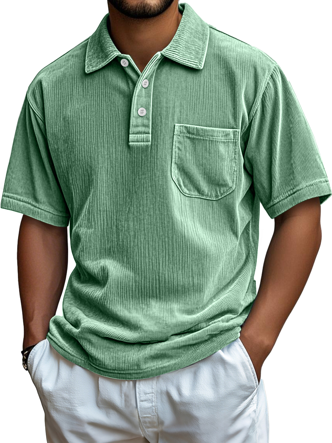 Men's Everyday Corduroy Pocket Casual Comfortable Short-sleeved Polo Shirt