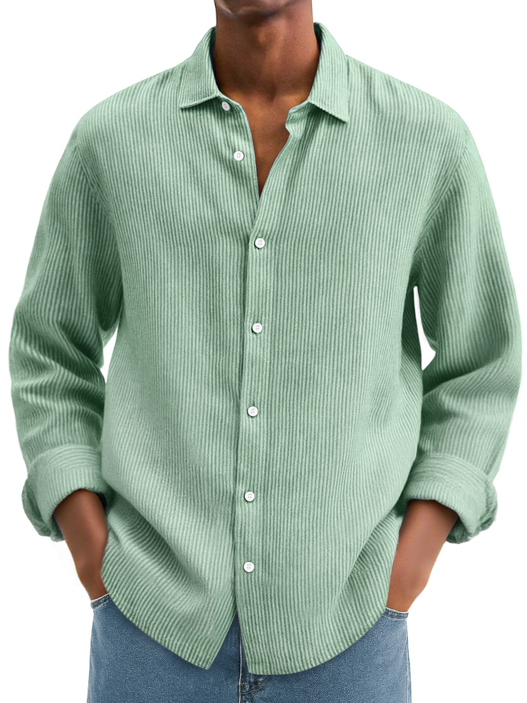 Men's Daily Corduroy Casual Solid Color Long-sleeved Shirt