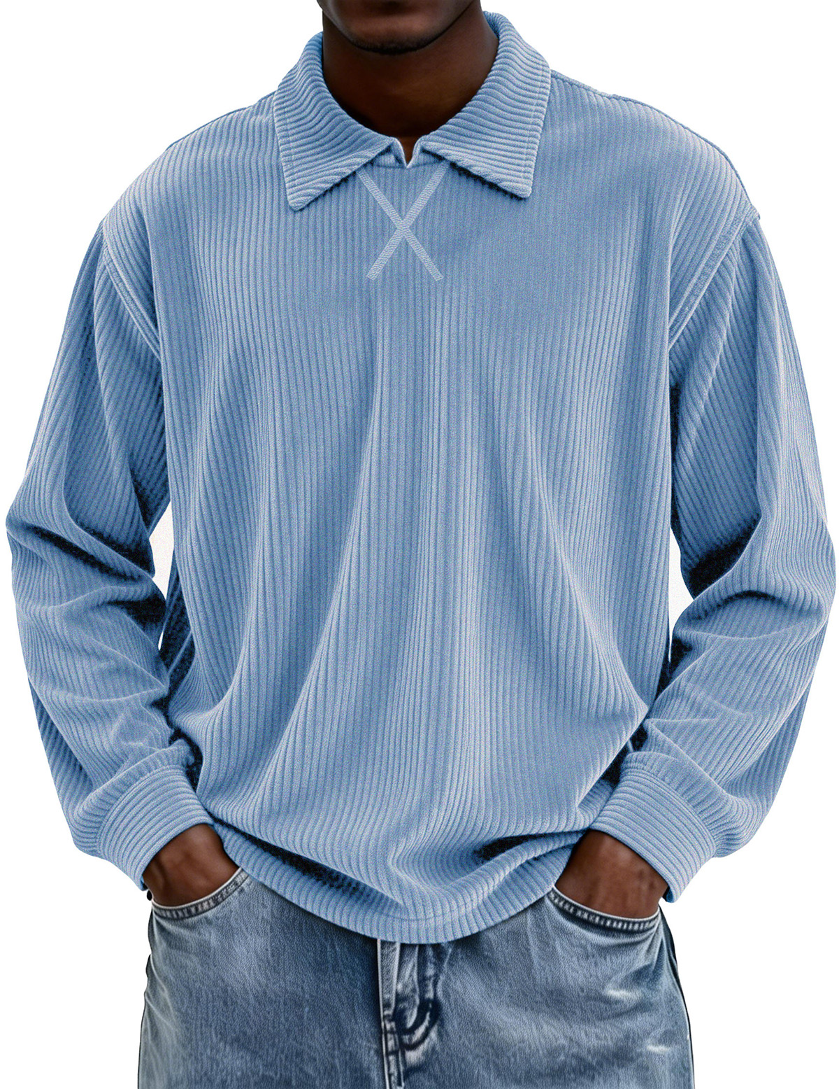 Retro-style Long-sleeved Collared Polo Shirt