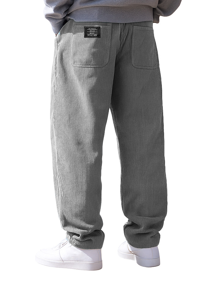 Men's Stylish Everyday Corduroy Fabric Pocket Loose Drawstring Elastic Waist Embroidered Logo Trousers
